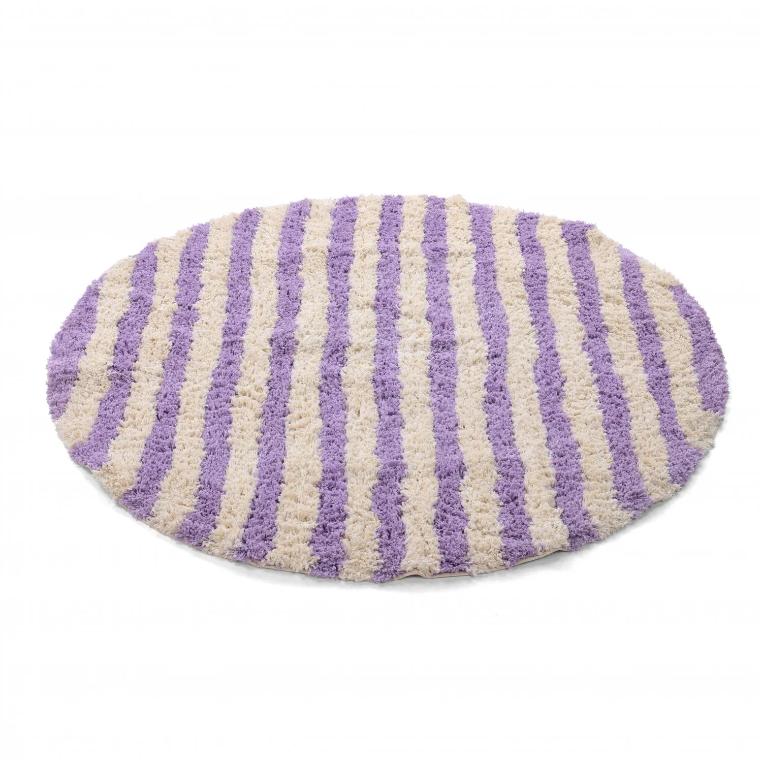 Tappeto rotondo - Thira Stripe Cotton Shaggy (crema/viola chiaro)