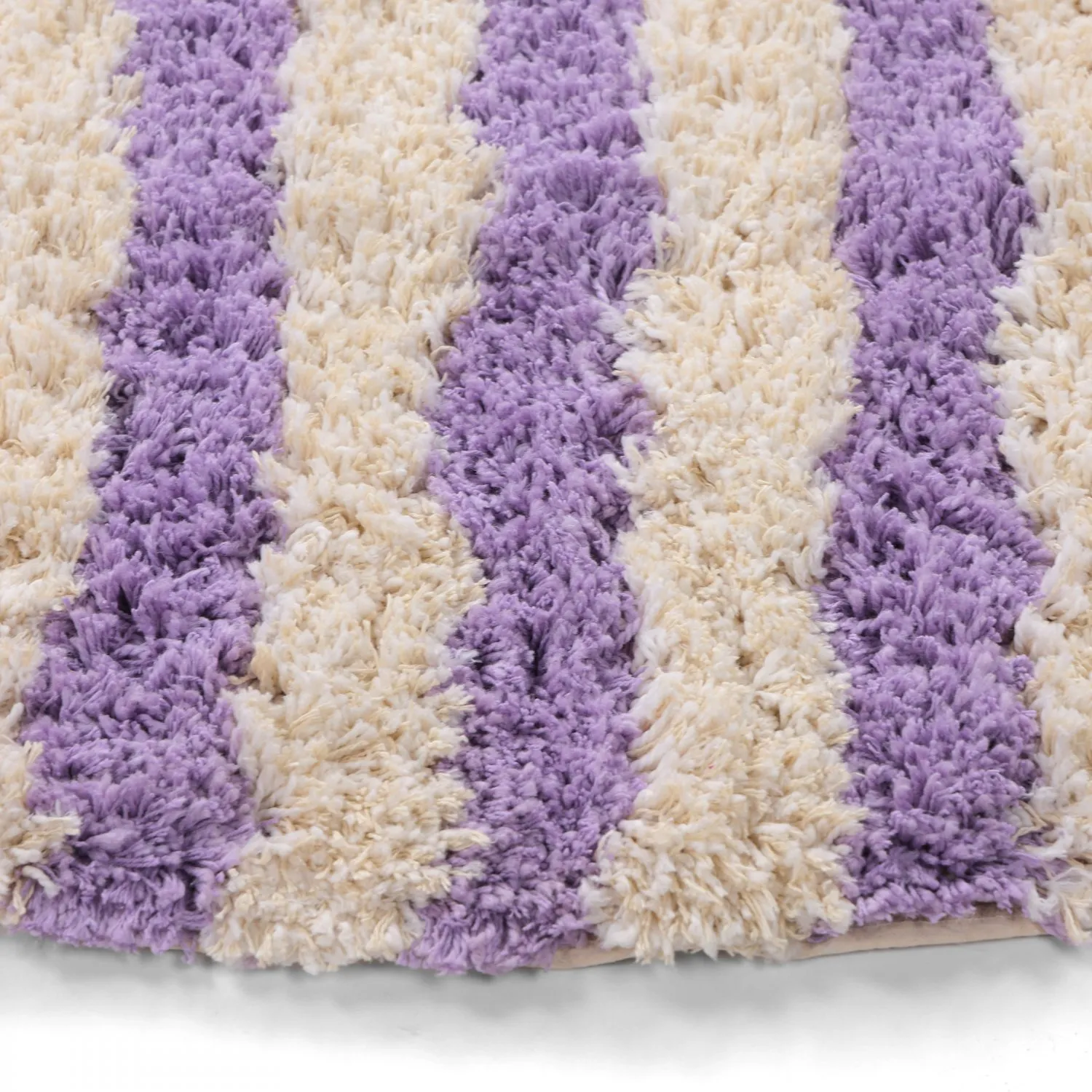 Tappeto rotondo - Thira Stripe Cotton Shaggy (crema/viola chiaro)