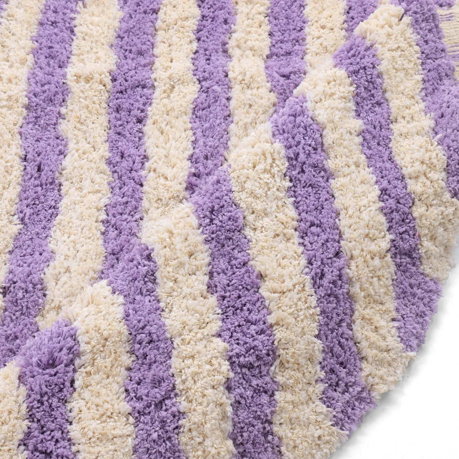 Tappeto rotondo - Thira Stripe Cotton Shaggy (crema/viola chiaro)
