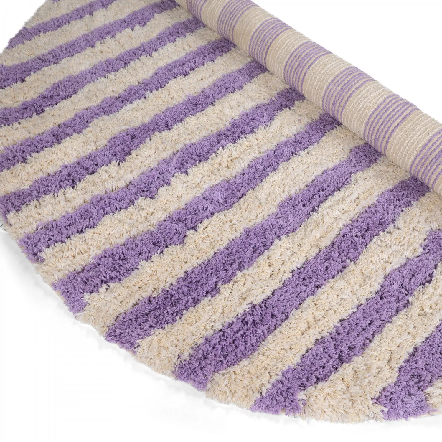 Tappeto rotondo - Thira Stripe Cotton Shaggy (crema/viola chiaro)