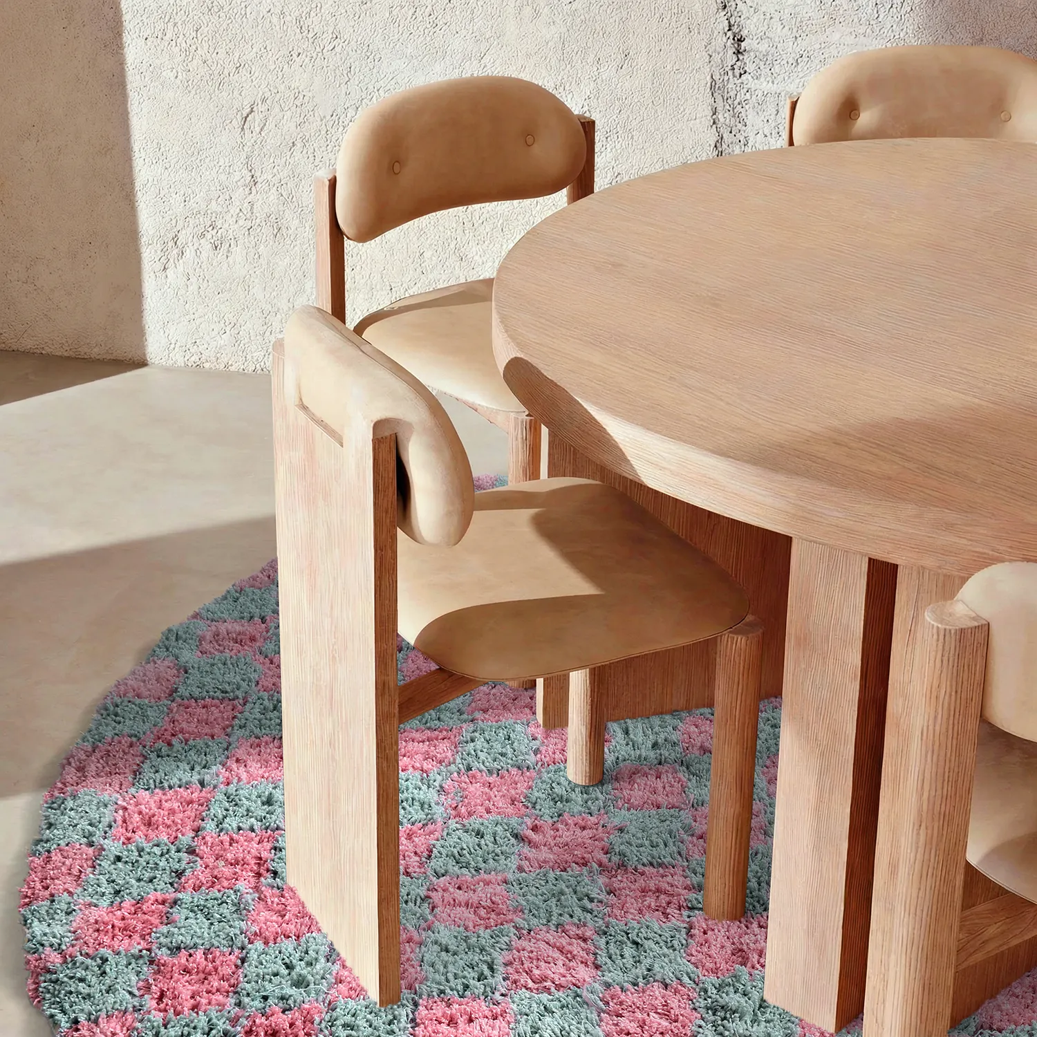 Tappeto rotondo - Methoni Check Cotton Shaggy (azzurro chiaro/rosa chiaro)