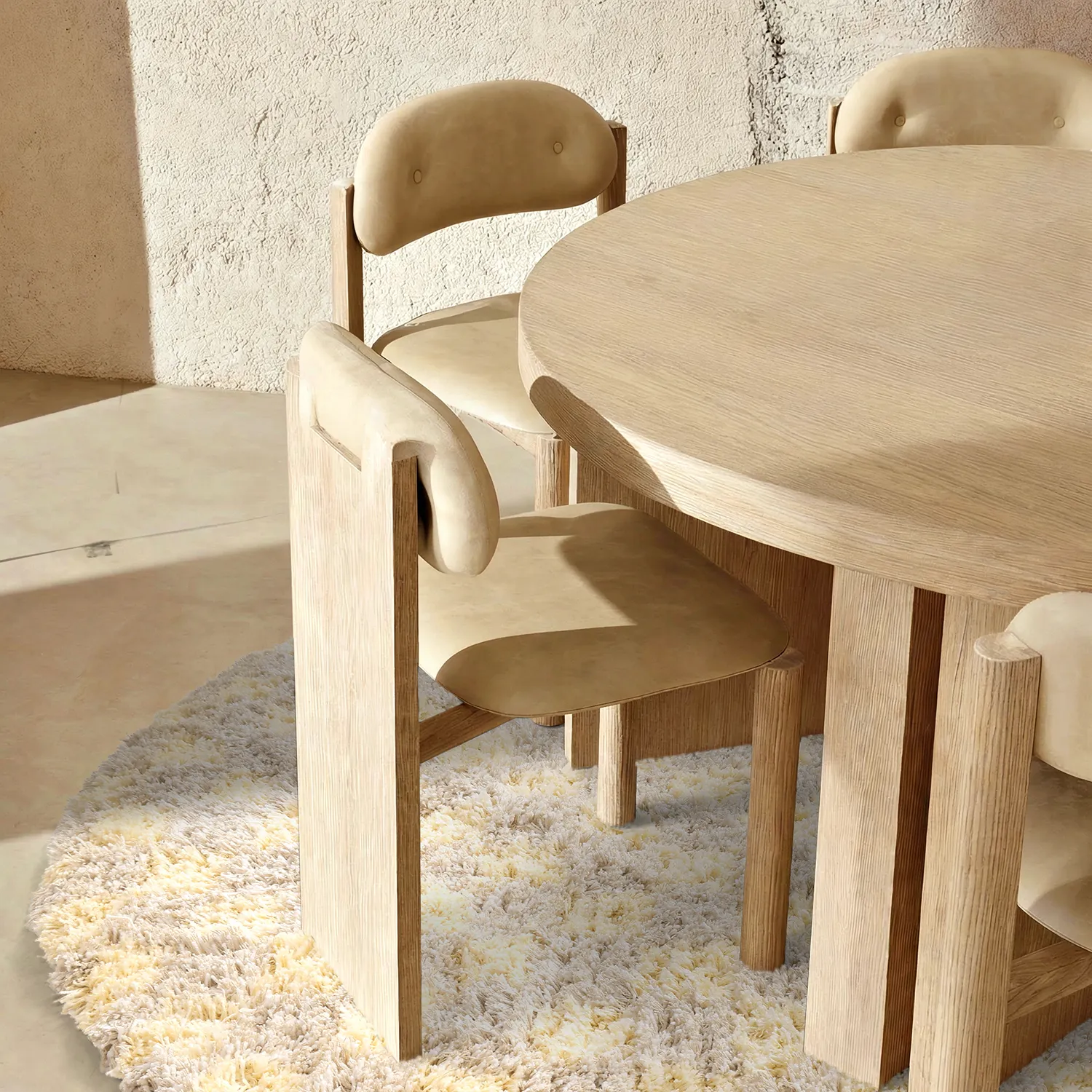 Tappeto rotondo - Methoni Check Cotton Shaggy (crema/giallo chiaro)