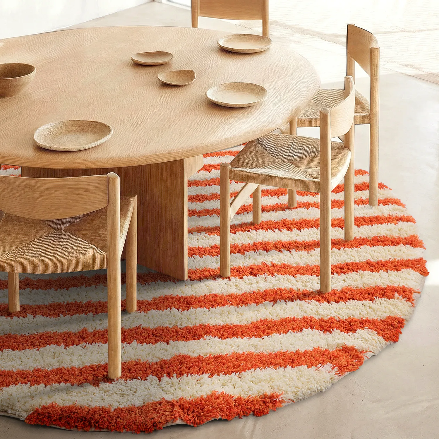 Tappeto rotondo - Thira Stripe Cotton Shaggy (giallo chiaro/arancione chiaro)