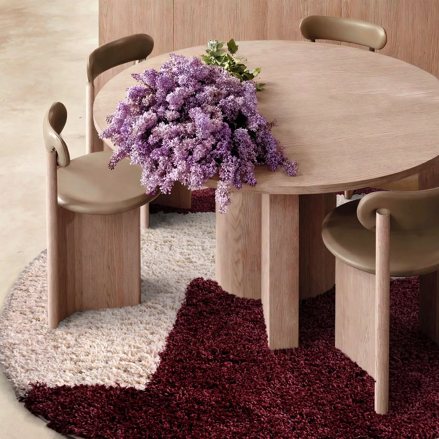 Tappeto rotondo - Begur Natural Cotton Shaggy (bianco sporco/bordeaux)