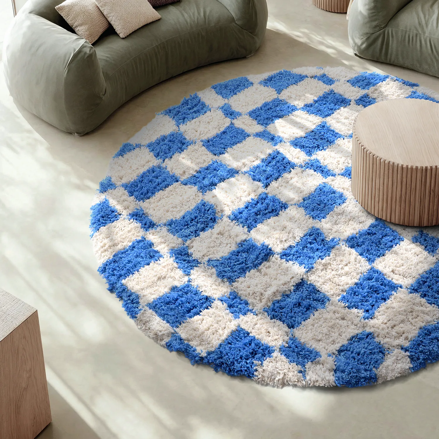 Tappeto rotondo - Atrani Natural Cotton Shaggy (blu)