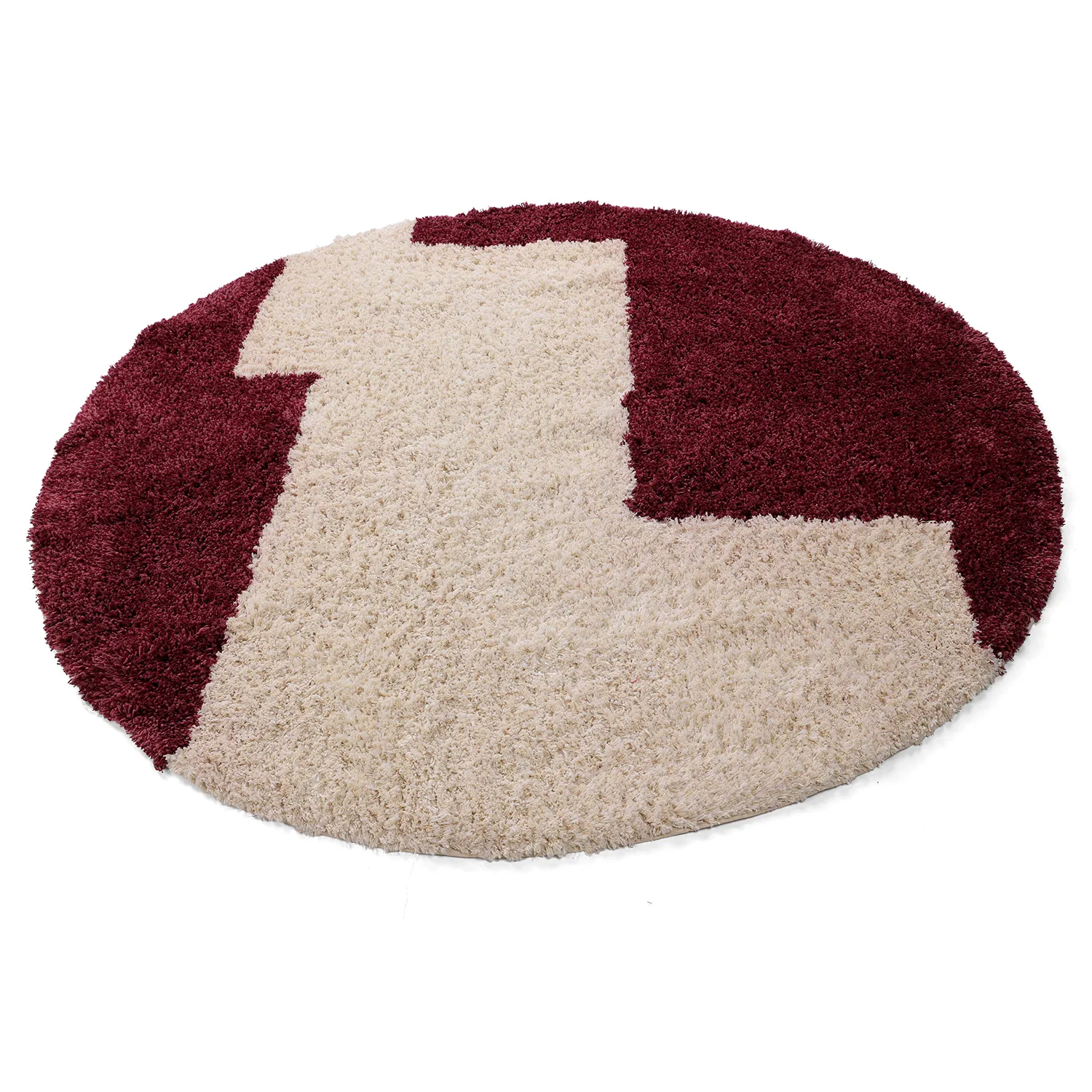 Tappeto rotondo - Begur Natural Cotton Shaggy (bianco sporco/bordeaux)