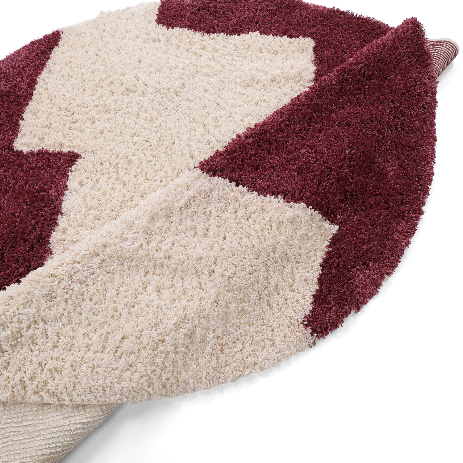 Tappeto rotondo - Begur Natural Cotton Shaggy (bianco sporco/bordeaux)