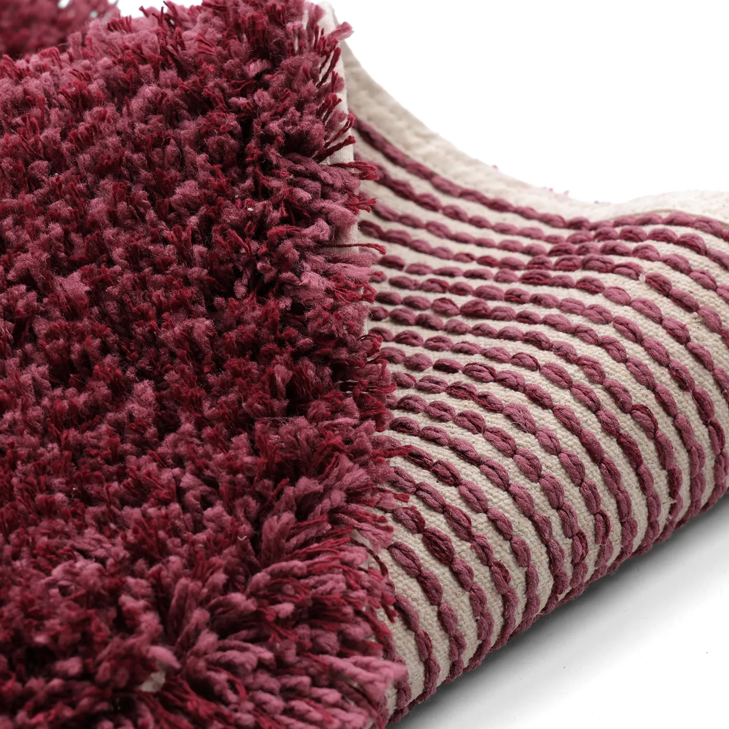 Tappeto rotondo - Begur Natural Cotton Shaggy (bianco sporco/bordeaux)