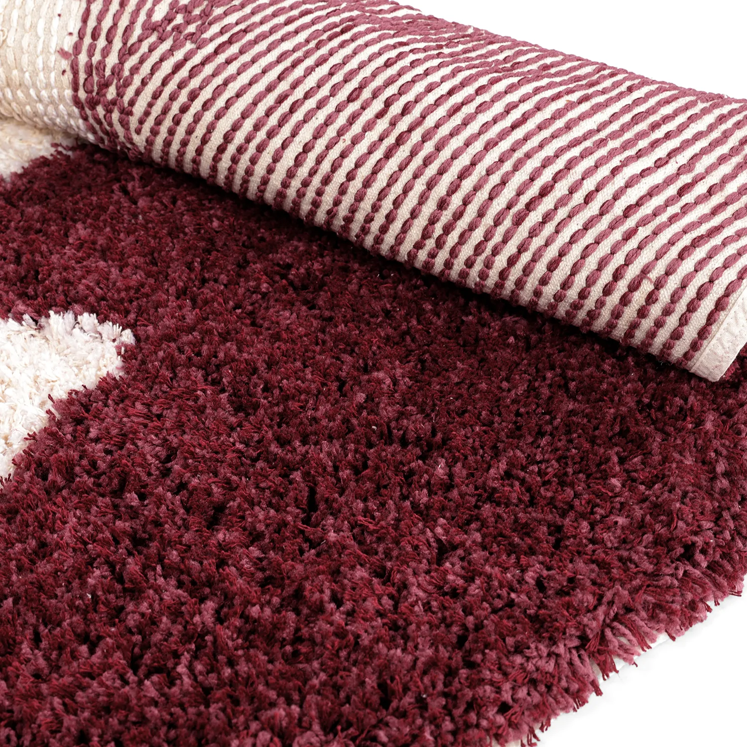 Tappeto rotondo - Begur Natural Cotton Shaggy (bianco sporco/bordeaux)