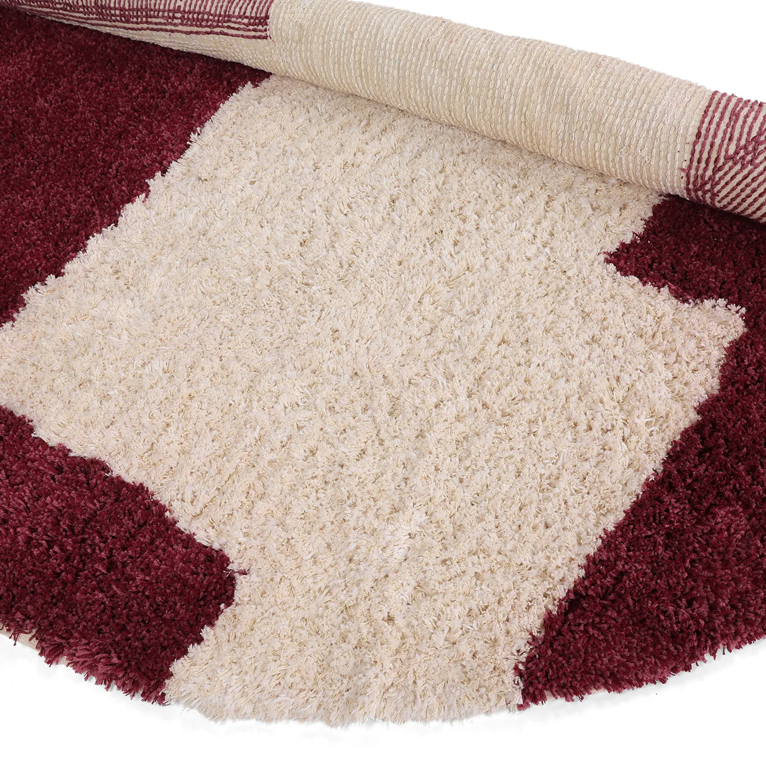 Tappeto rotondo - Begur Natural Cotton Shaggy (bianco sporco/bordeaux)