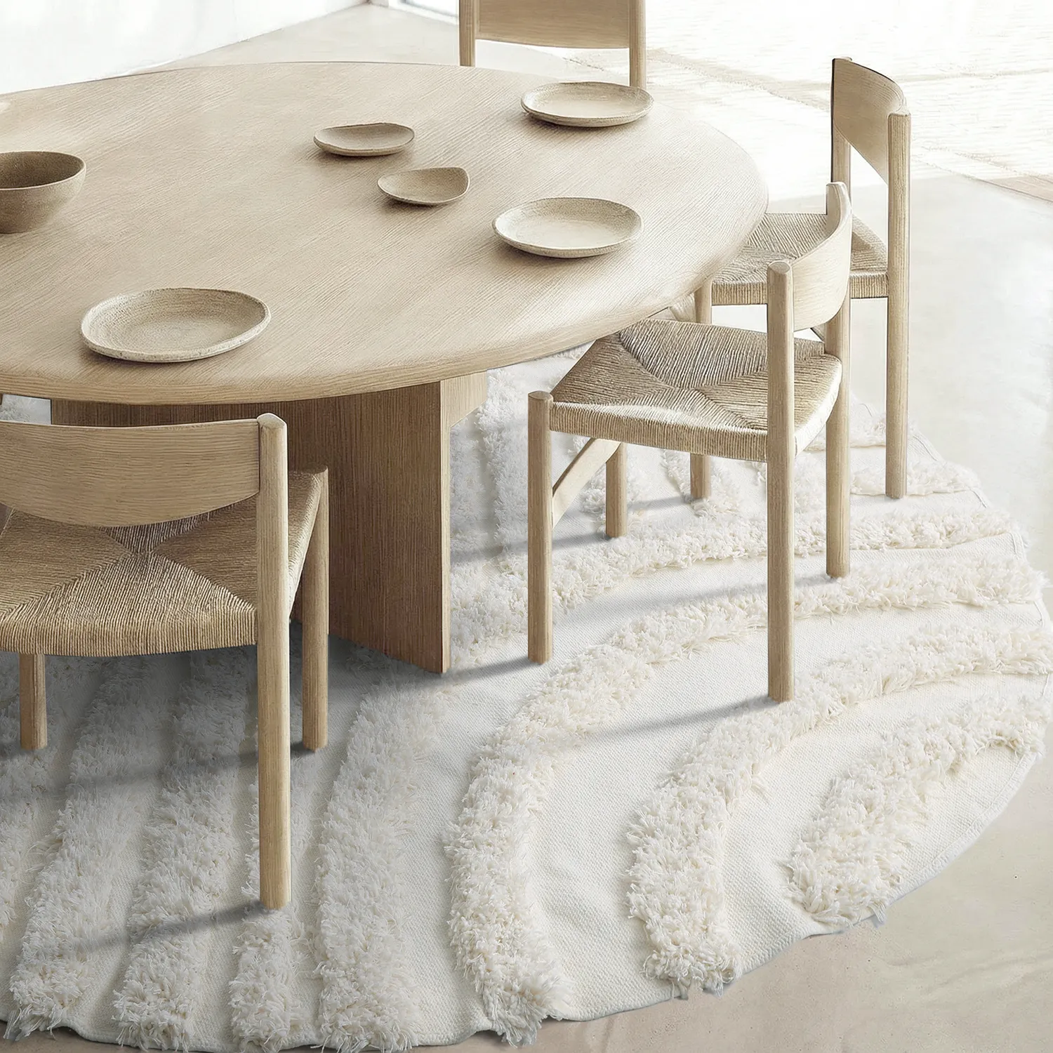 Tappeto rotondo - Cazorla Natural Cotton Shaggy (bianco)