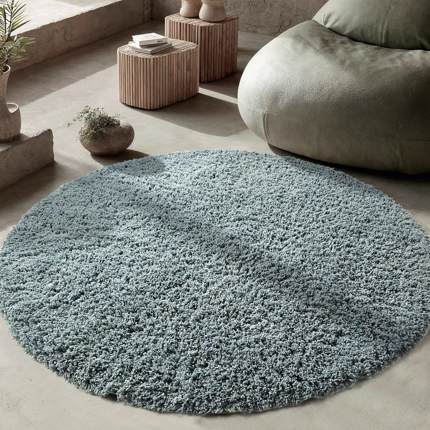 Tappeto rotondo - Combarro Solid Cotton Shaggy (azzurro)