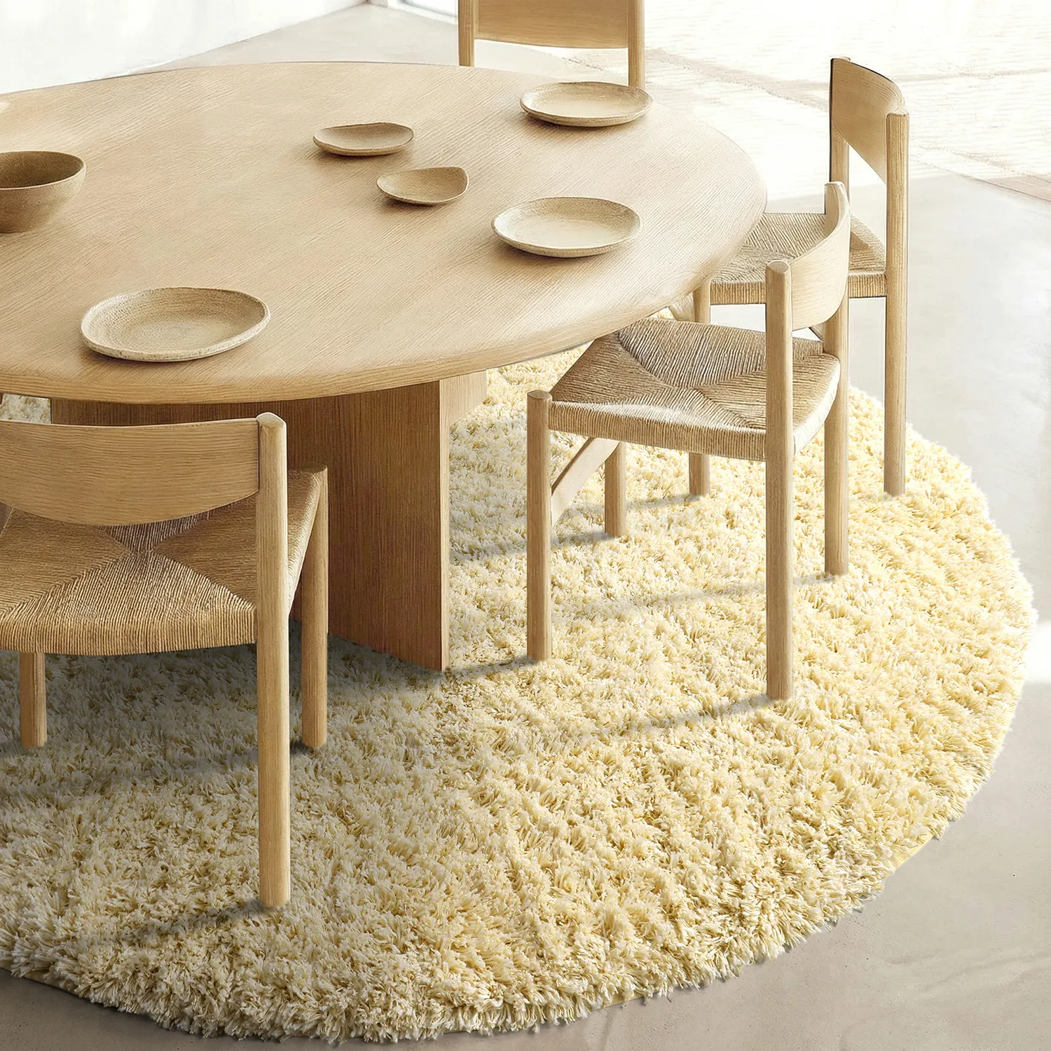 Tappeto rotondo - Combarro Solid Cotton Shaggy (giallo chiaro)