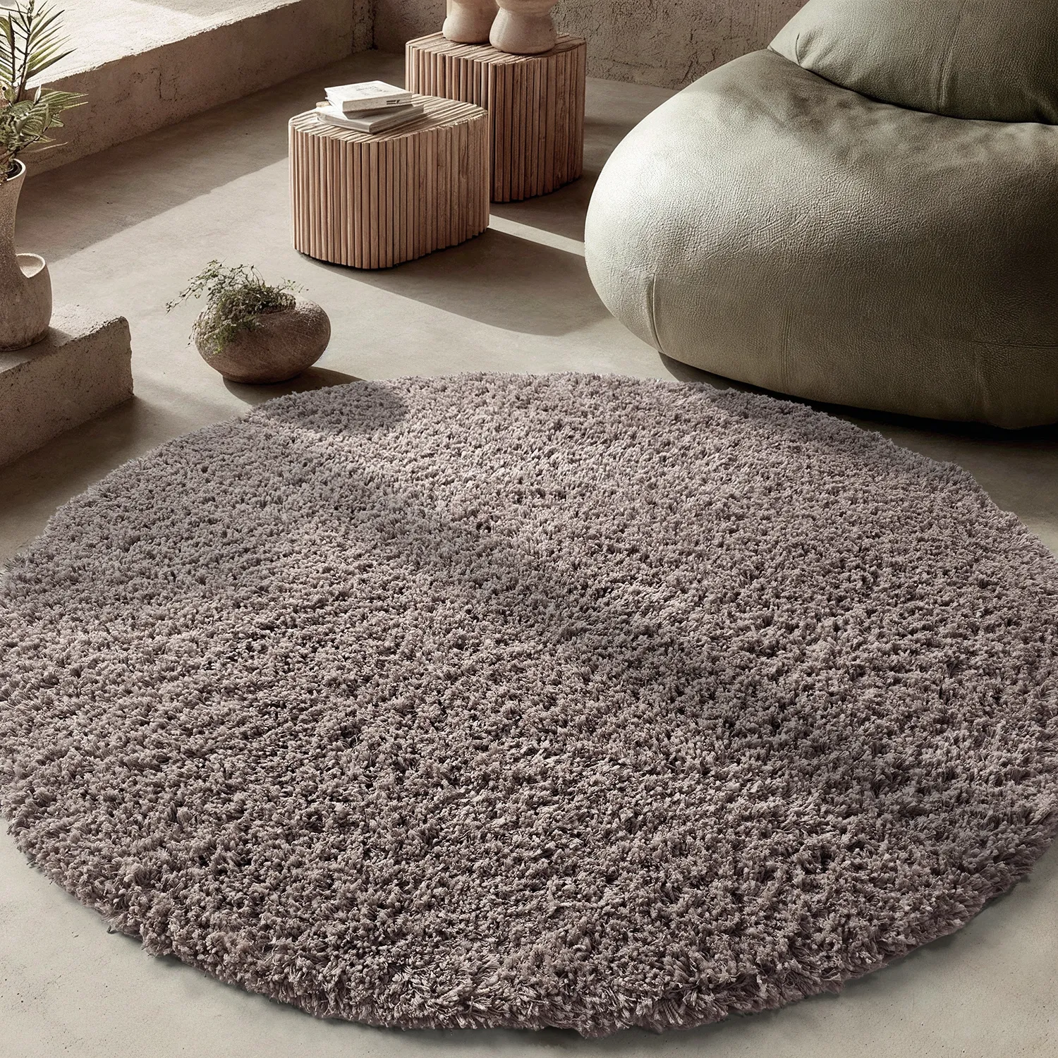 Tappeto rotondo - Combarro Solid Cotton Shaggy (taupe)