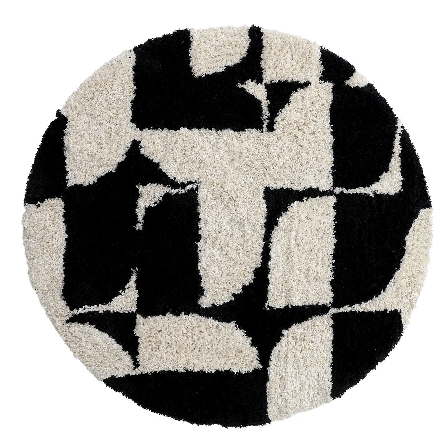 Tappeto rotondo - Marvao Natural Cotton Shaggy (bianco sporco/nero)