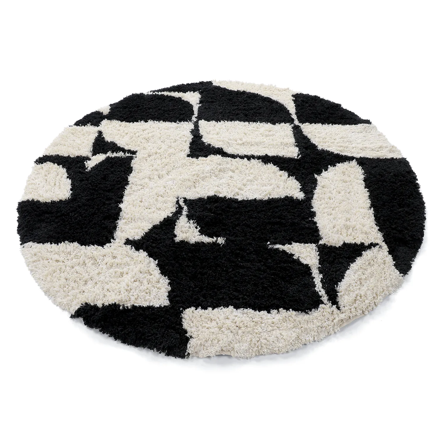Tappeto rotondo - Marvao Natural Cotton Shaggy (bianco sporco/nero)