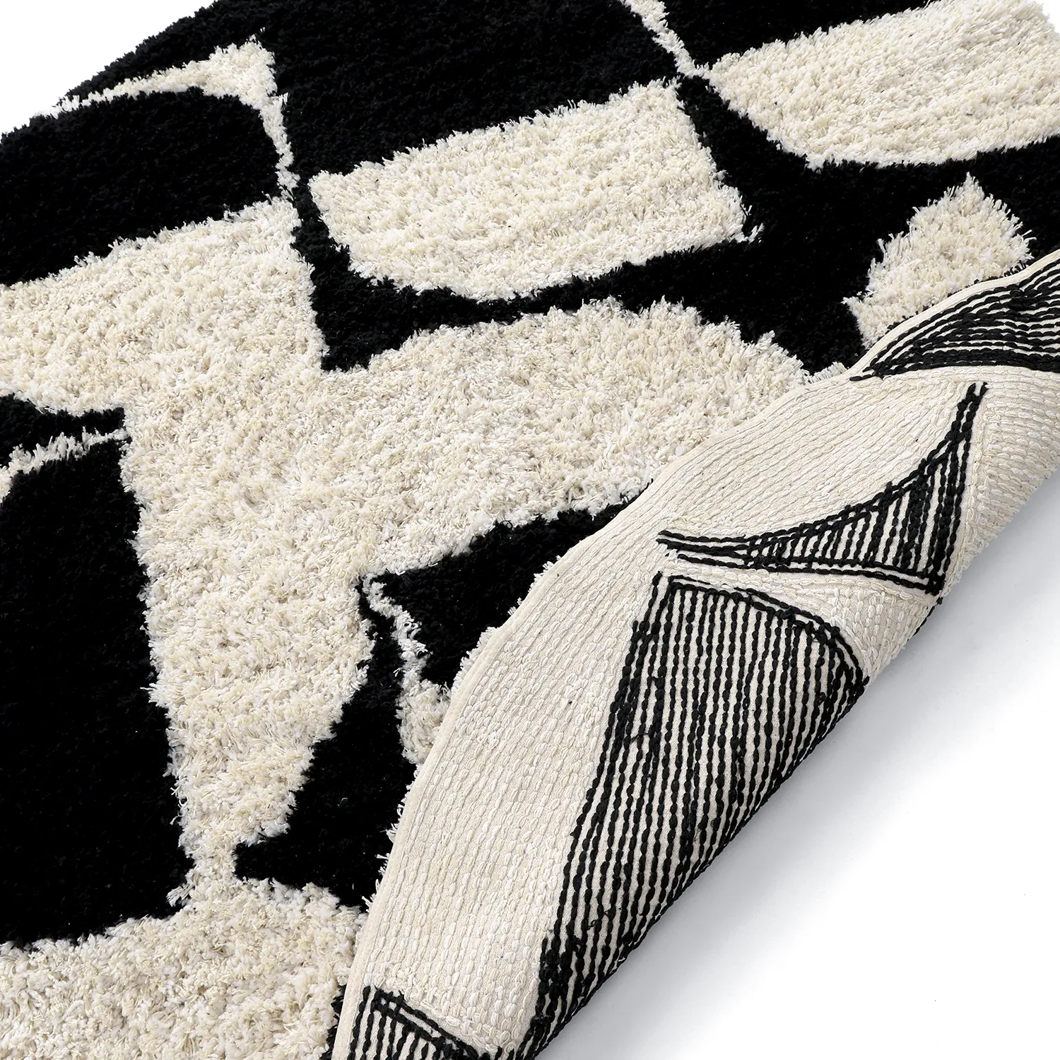 Tappeto rotondo - Marvao Natural Cotton Shaggy (bianco sporco/nero)