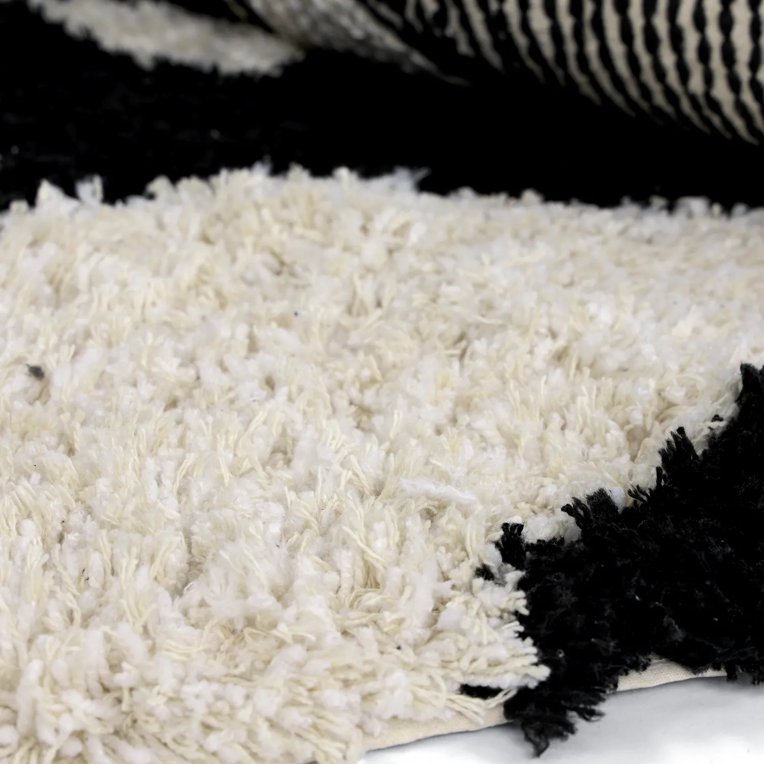Tappeto rotondo - Marvao Natural Cotton Shaggy (bianco sporco/nero)