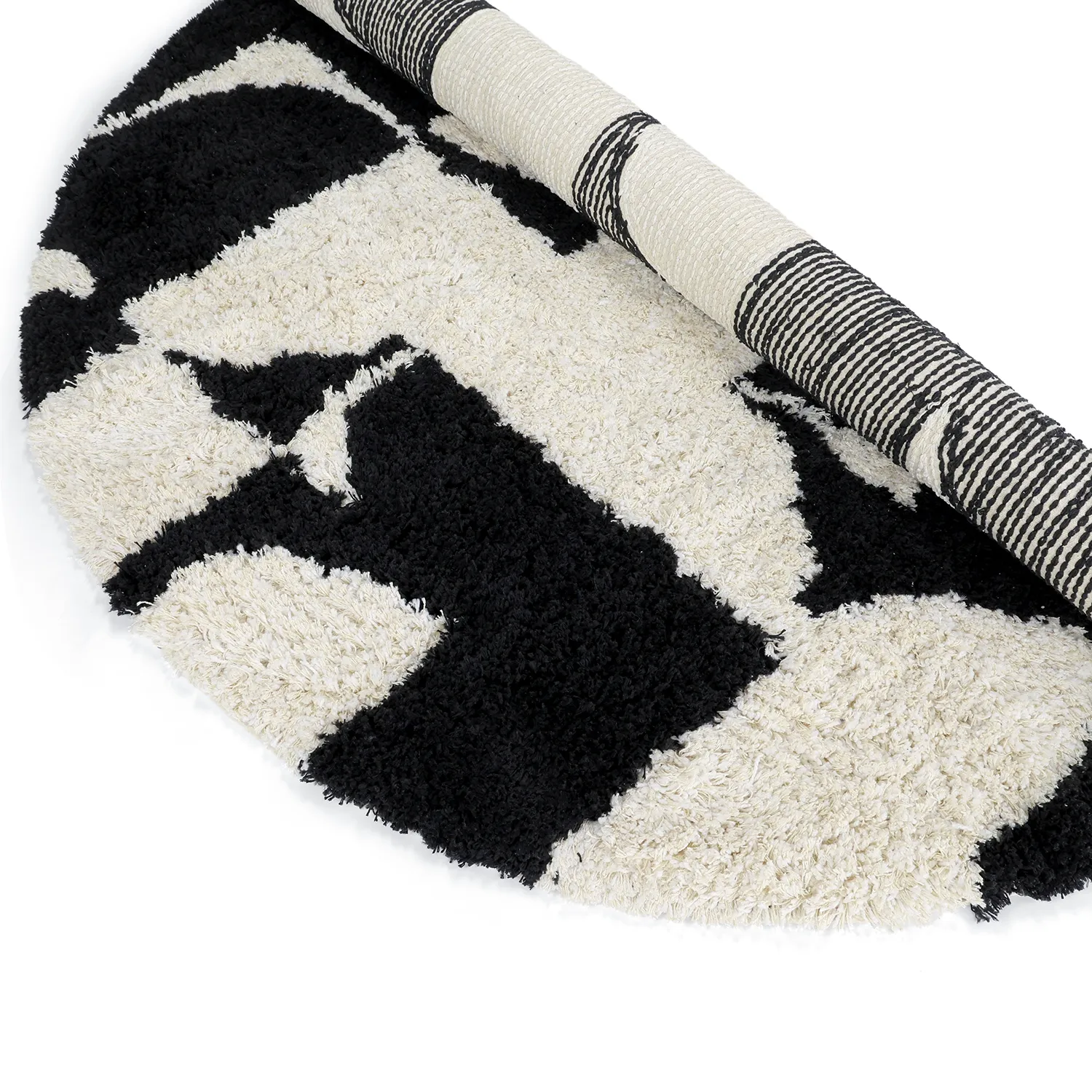 Tappeto rotondo - Marvao Natural Cotton Shaggy (bianco sporco/nero)