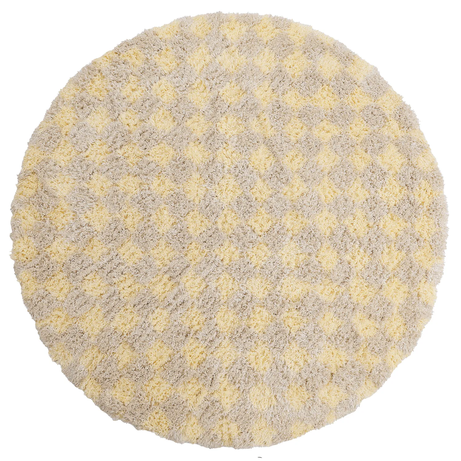 Tappeto rotondo - Methoni Check Cotton Shaggy (crema/giallo chiaro)