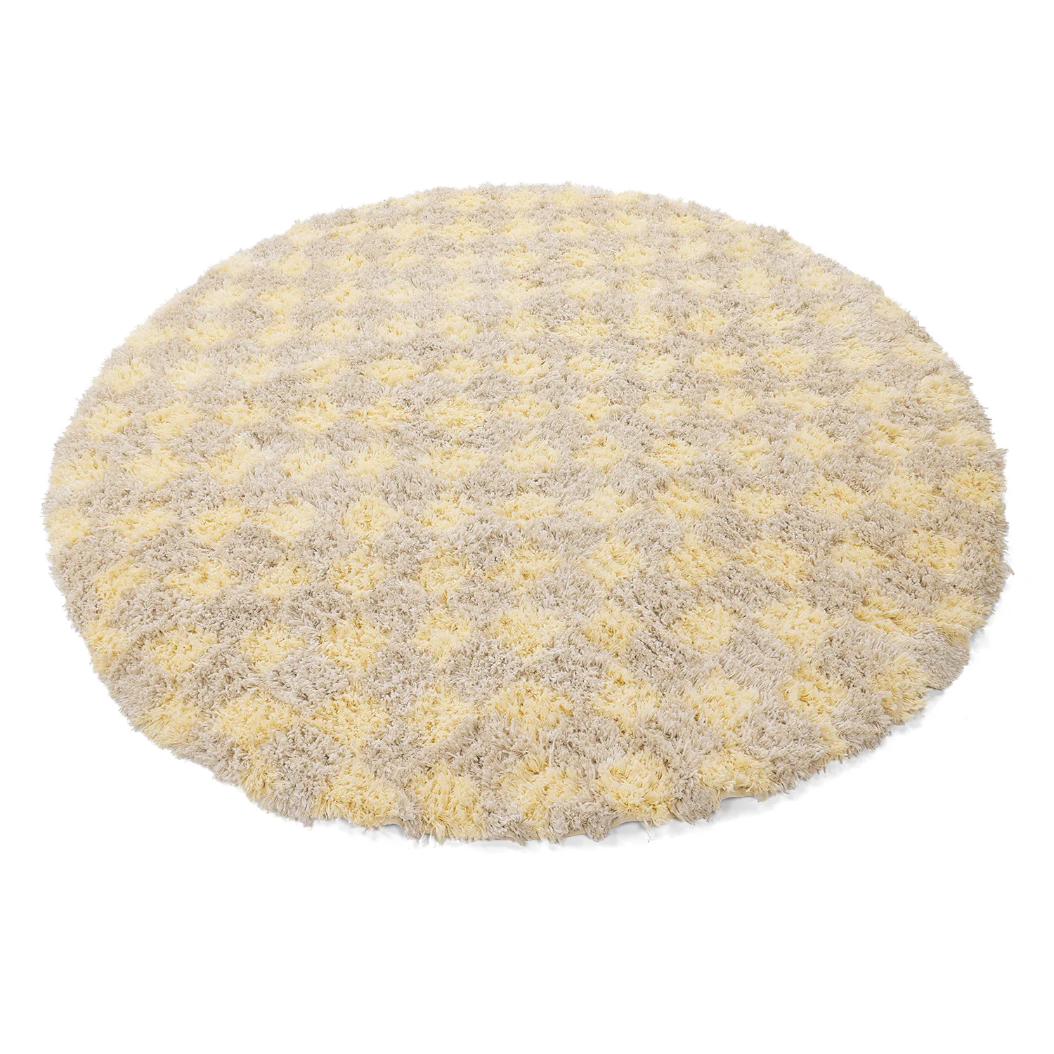 Tappeto rotondo - Methoni Check Cotton Shaggy (crema/giallo chiaro)