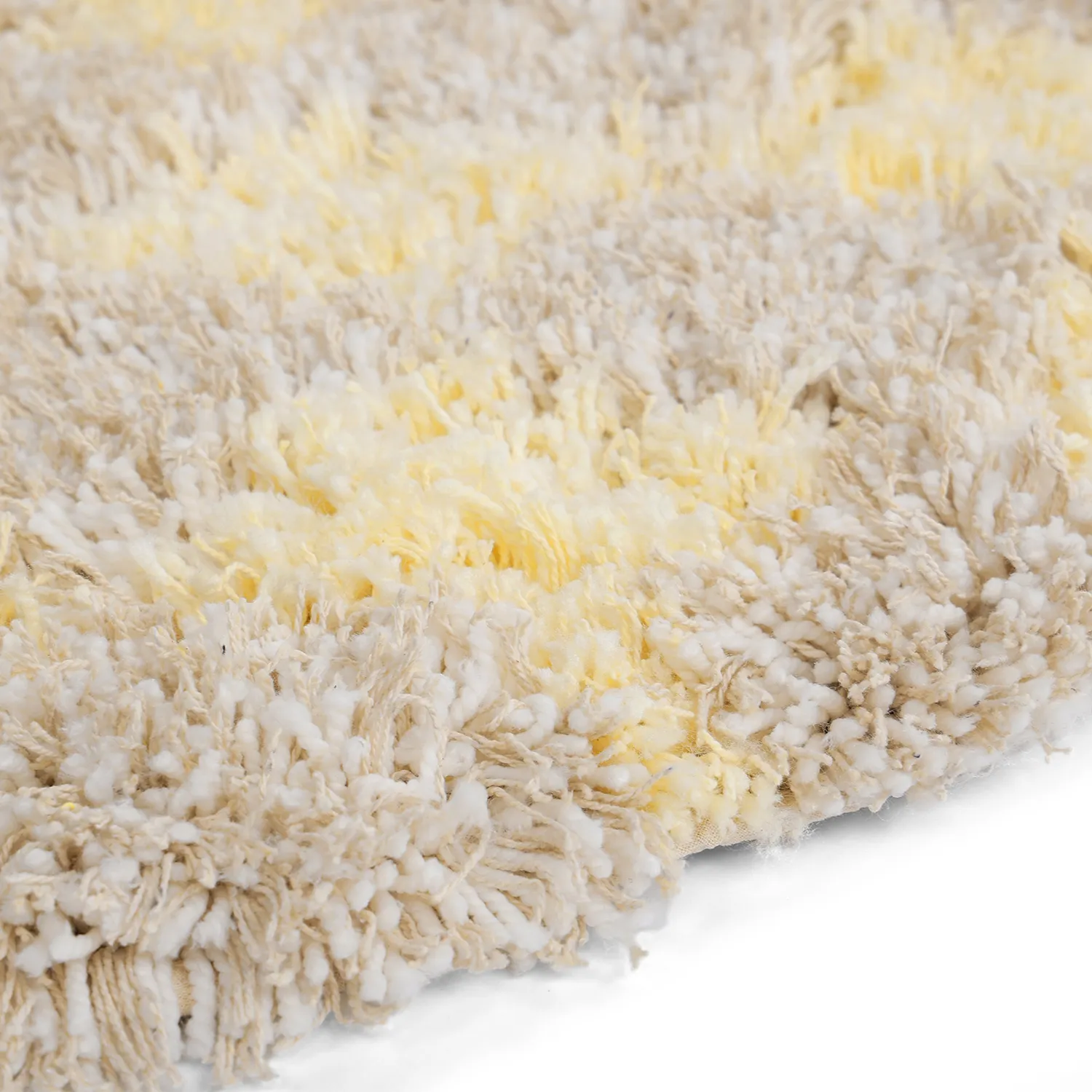 Tappeto rotondo - Methoni Check Cotton Shaggy (crema/giallo chiaro)