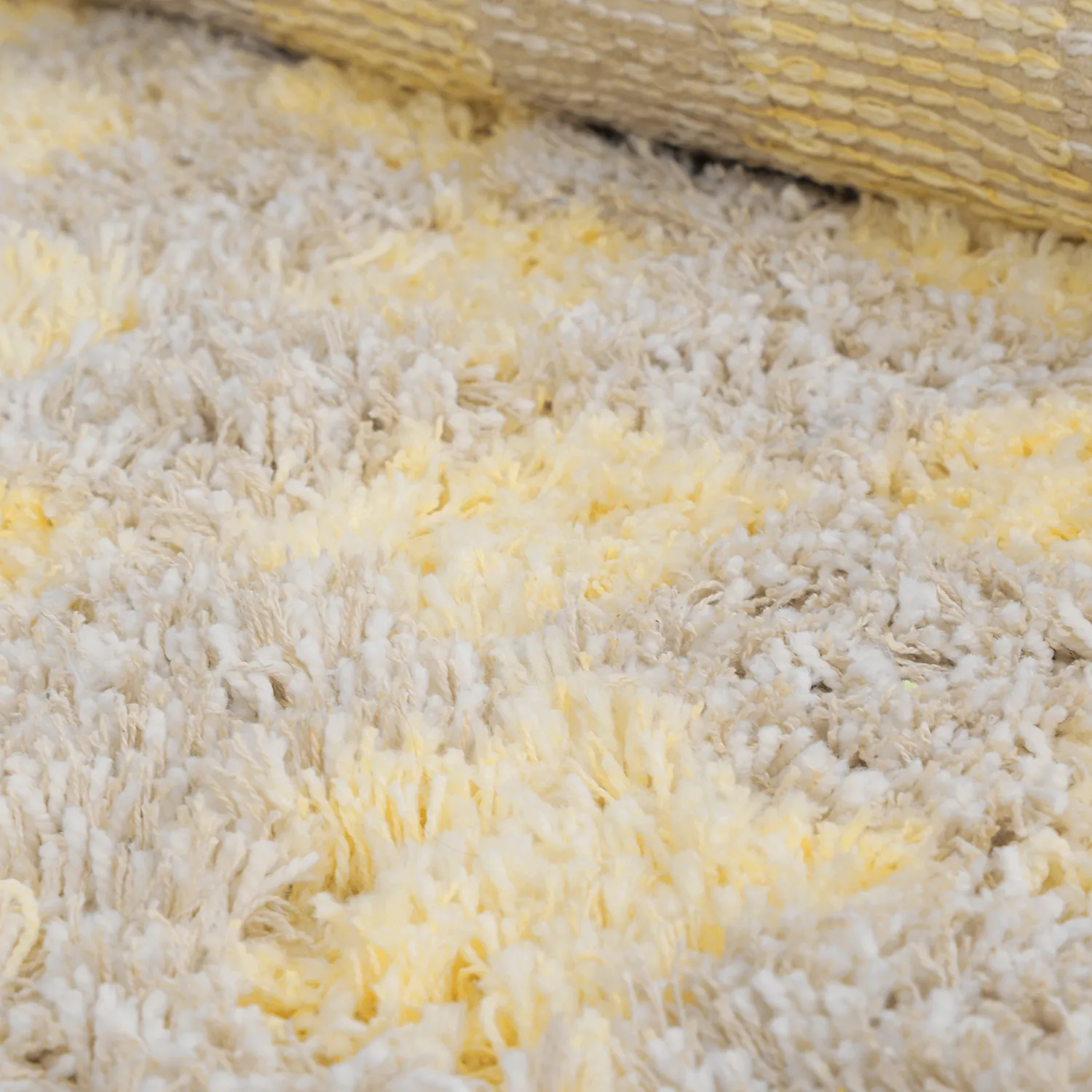 Tappeto rotondo - Methoni Check Cotton Shaggy (crema/giallo chiaro)