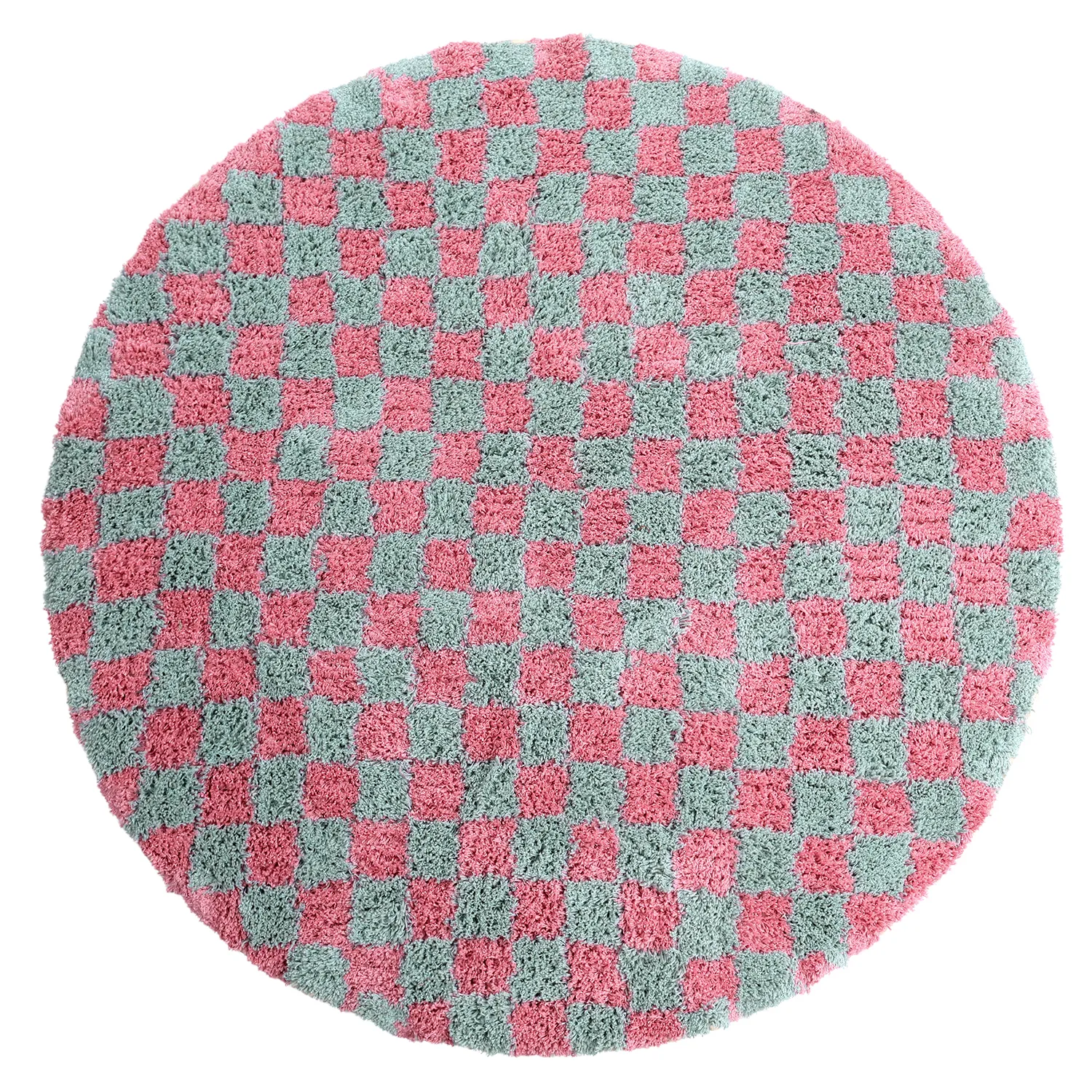 Tappeto rotondo - Methoni Check Cotton Shaggy (azzurro chiaro/rosa chiaro)