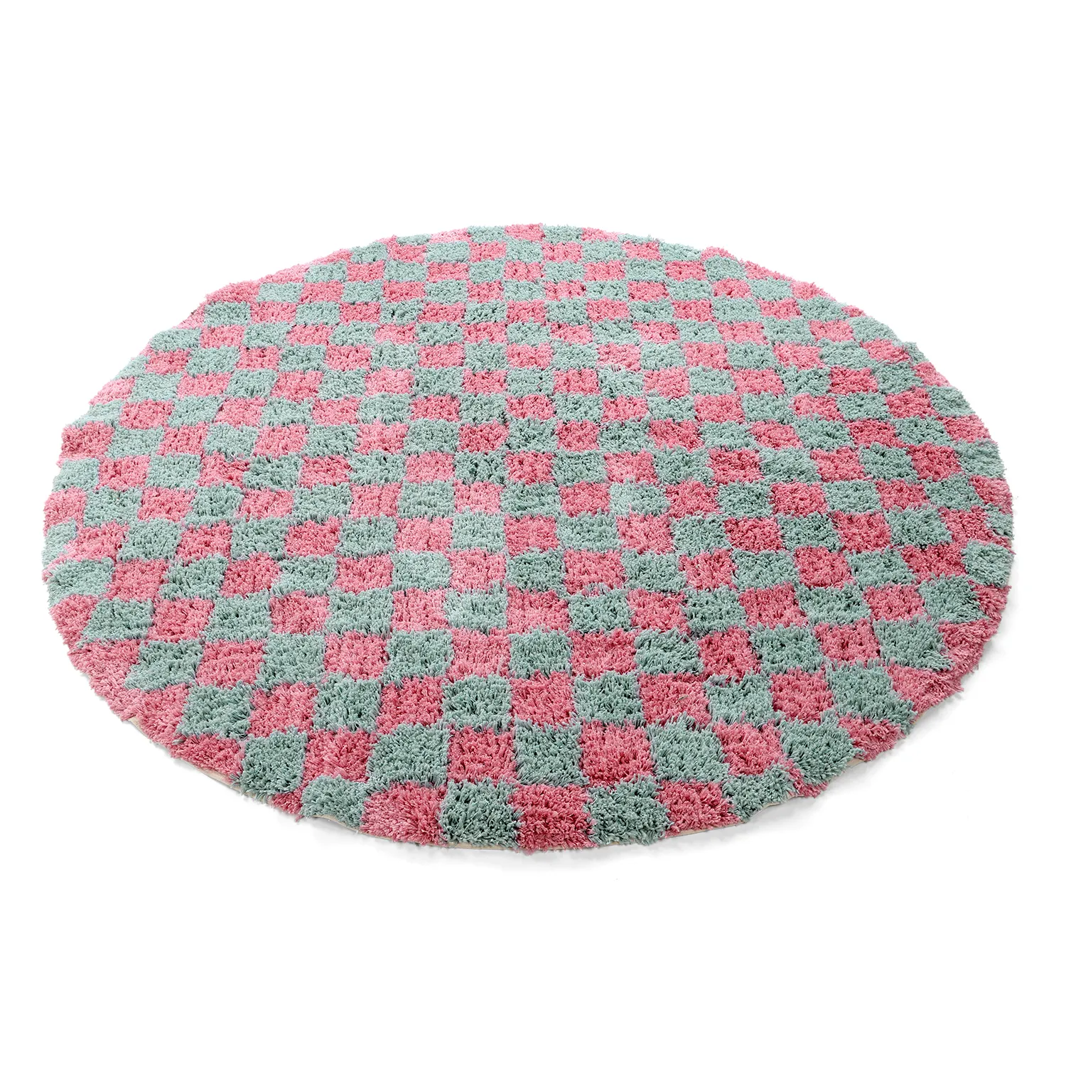 Tappeto rotondo - Methoni Check Cotton Shaggy (azzurro chiaro/rosa chiaro)