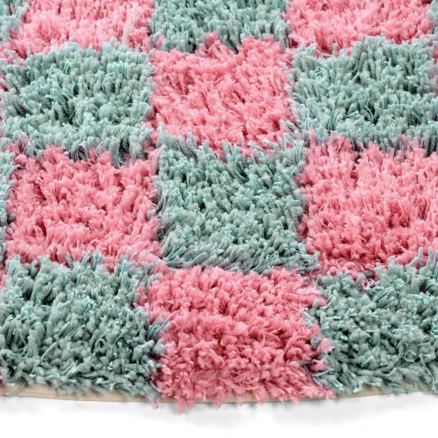 Tappeto rotondo - Methoni Check Cotton Shaggy (azzurro chiaro/rosa chiaro)