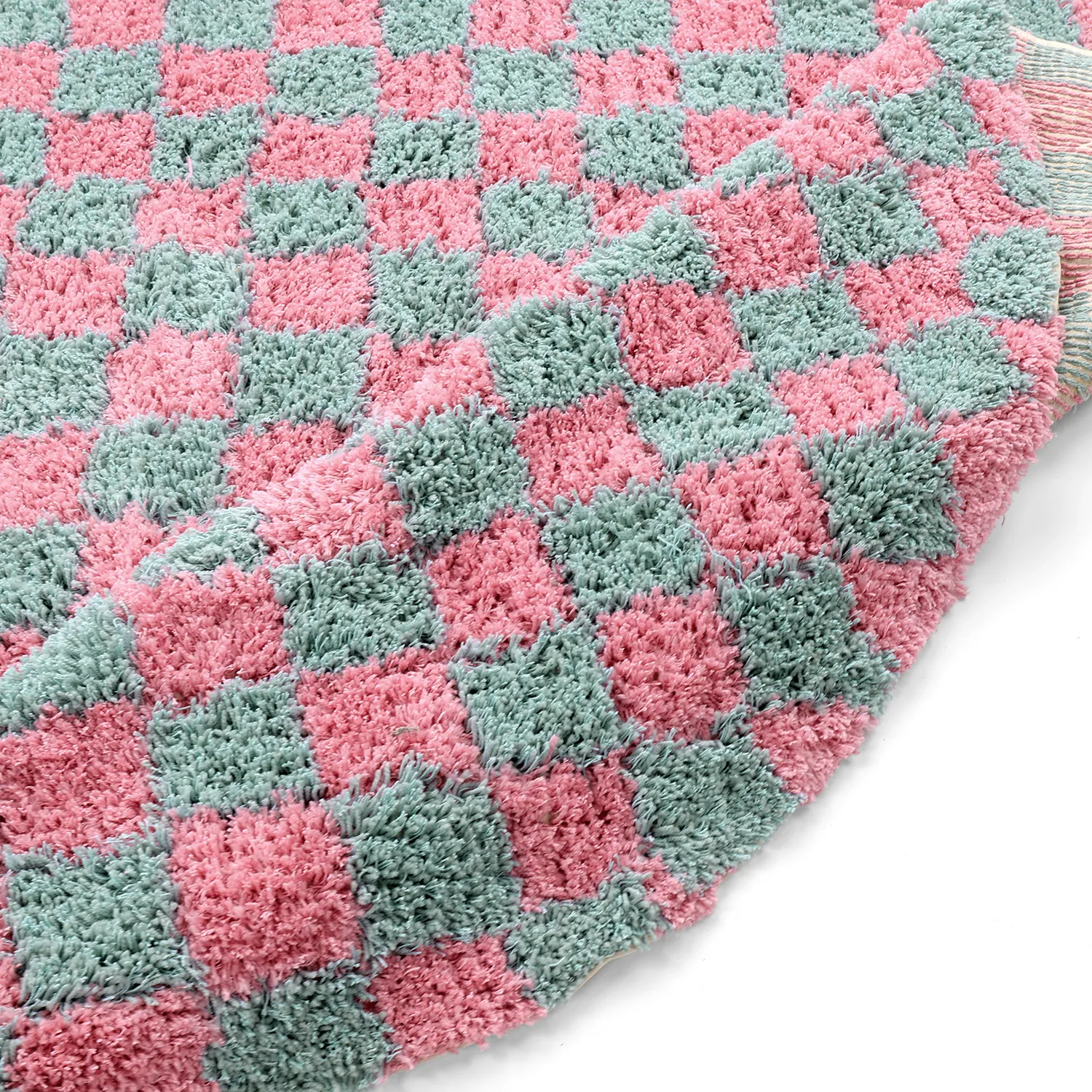 Tappeto rotondo - Methoni Check Cotton Shaggy (azzurro chiaro/rosa chiaro)