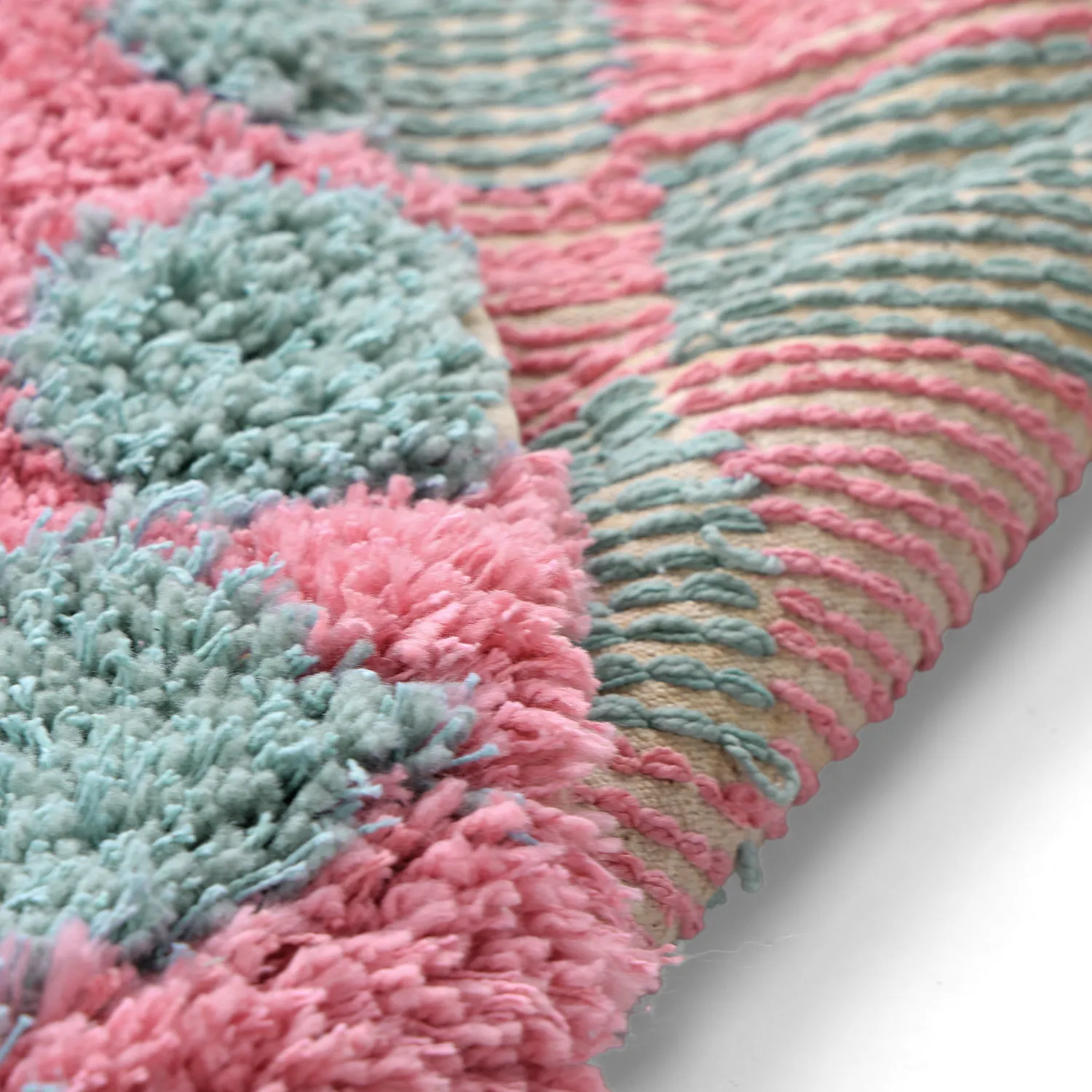 Tappeto rotondo - Methoni Check Cotton Shaggy (azzurro chiaro/rosa chiaro)