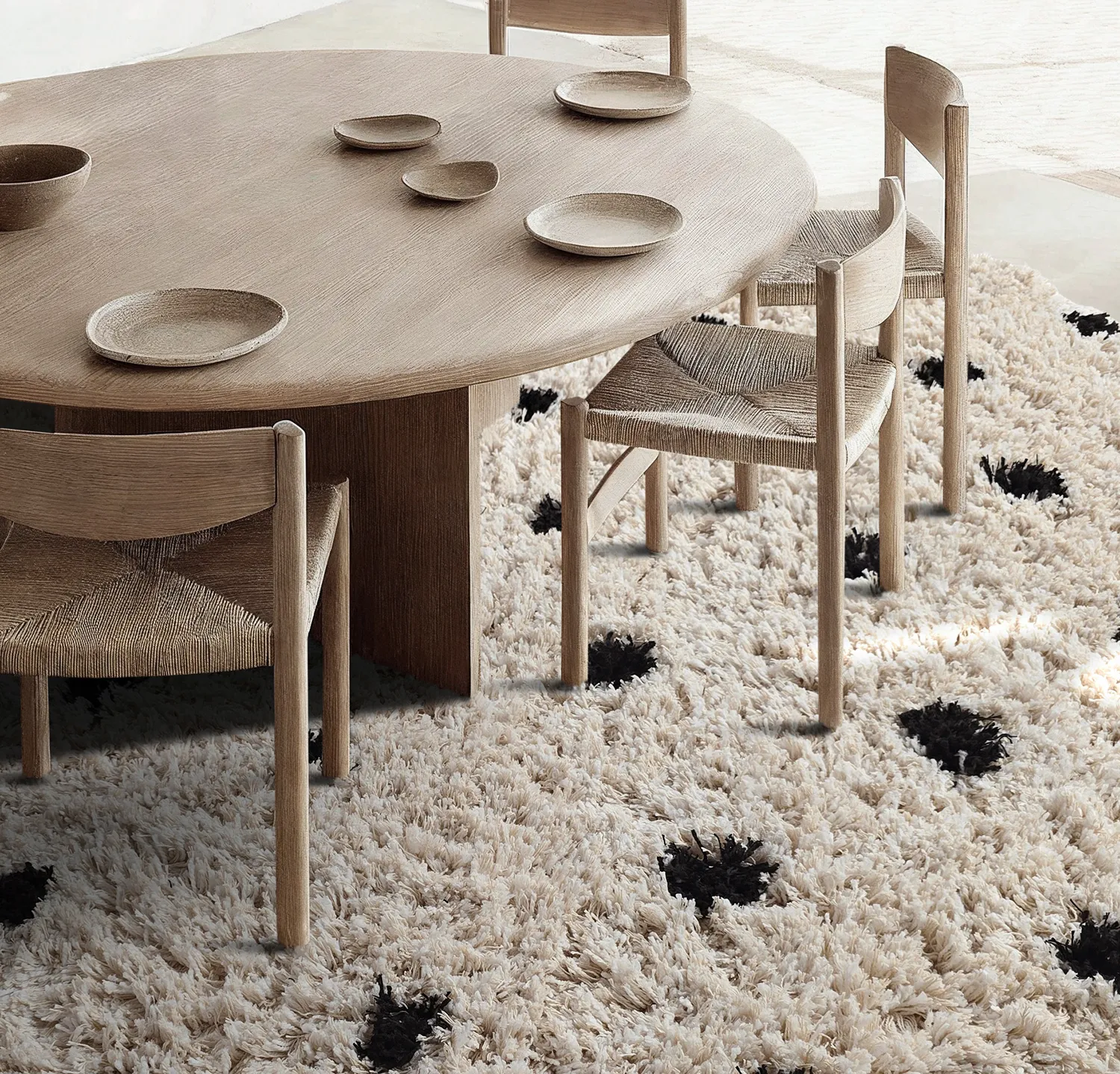 Tappeto rotondo - Soria Natural Cotton Shaggy (bianco sporco/nero)