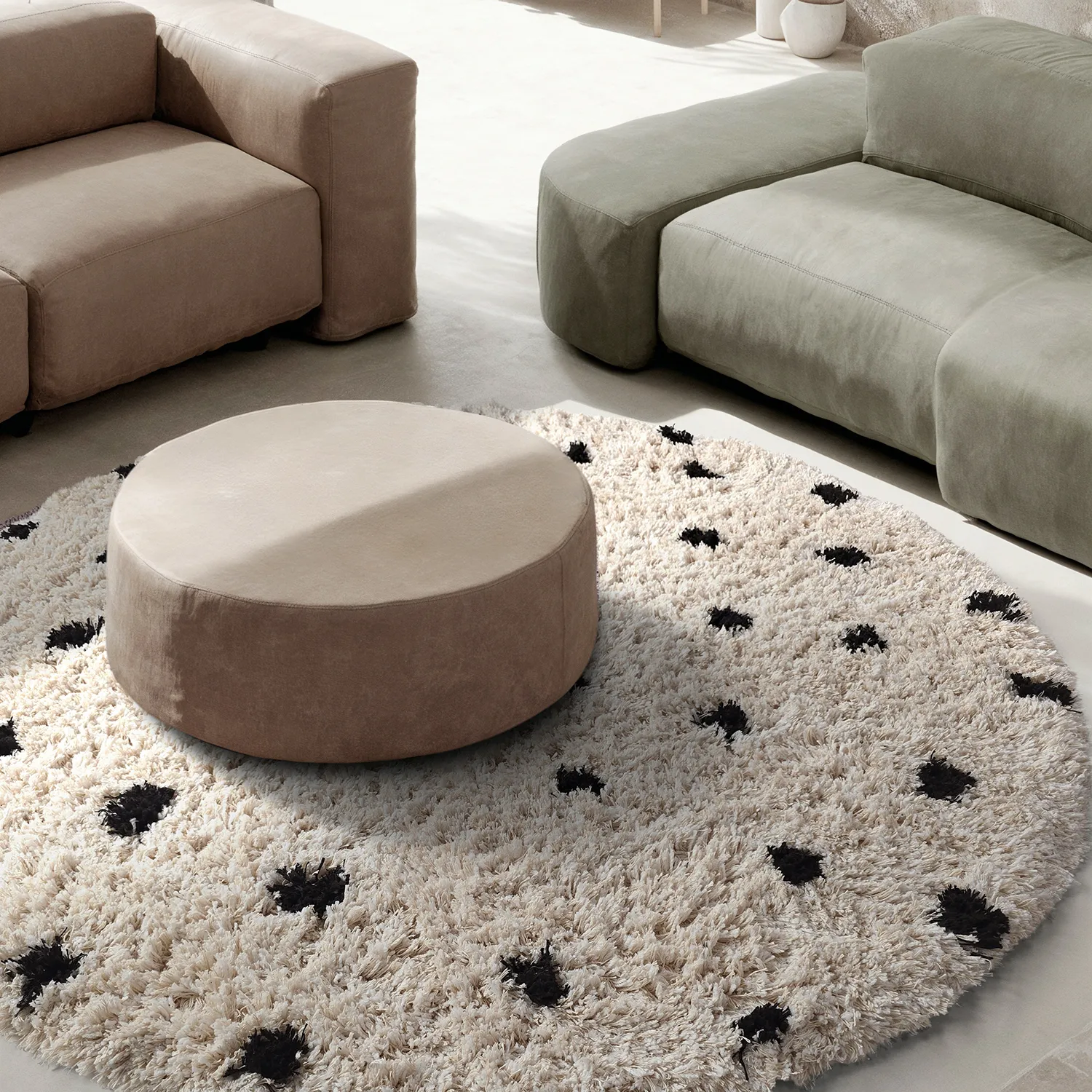 Tappeto rotondo - Soria Natural Cotton Shaggy (bianco sporco/nero)
