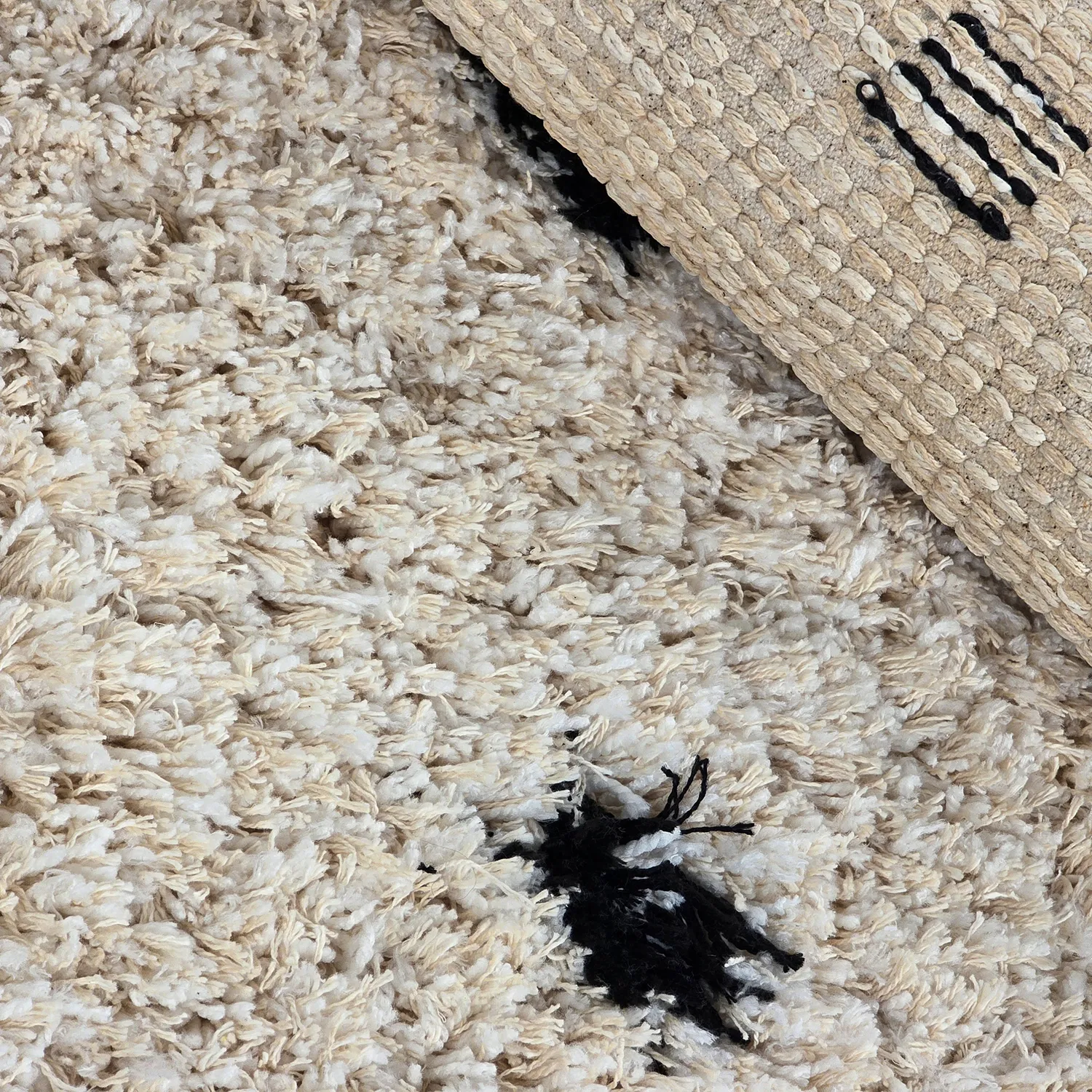 Tappeto rotondo - Soria Natural Cotton Shaggy (bianco sporco/nero)