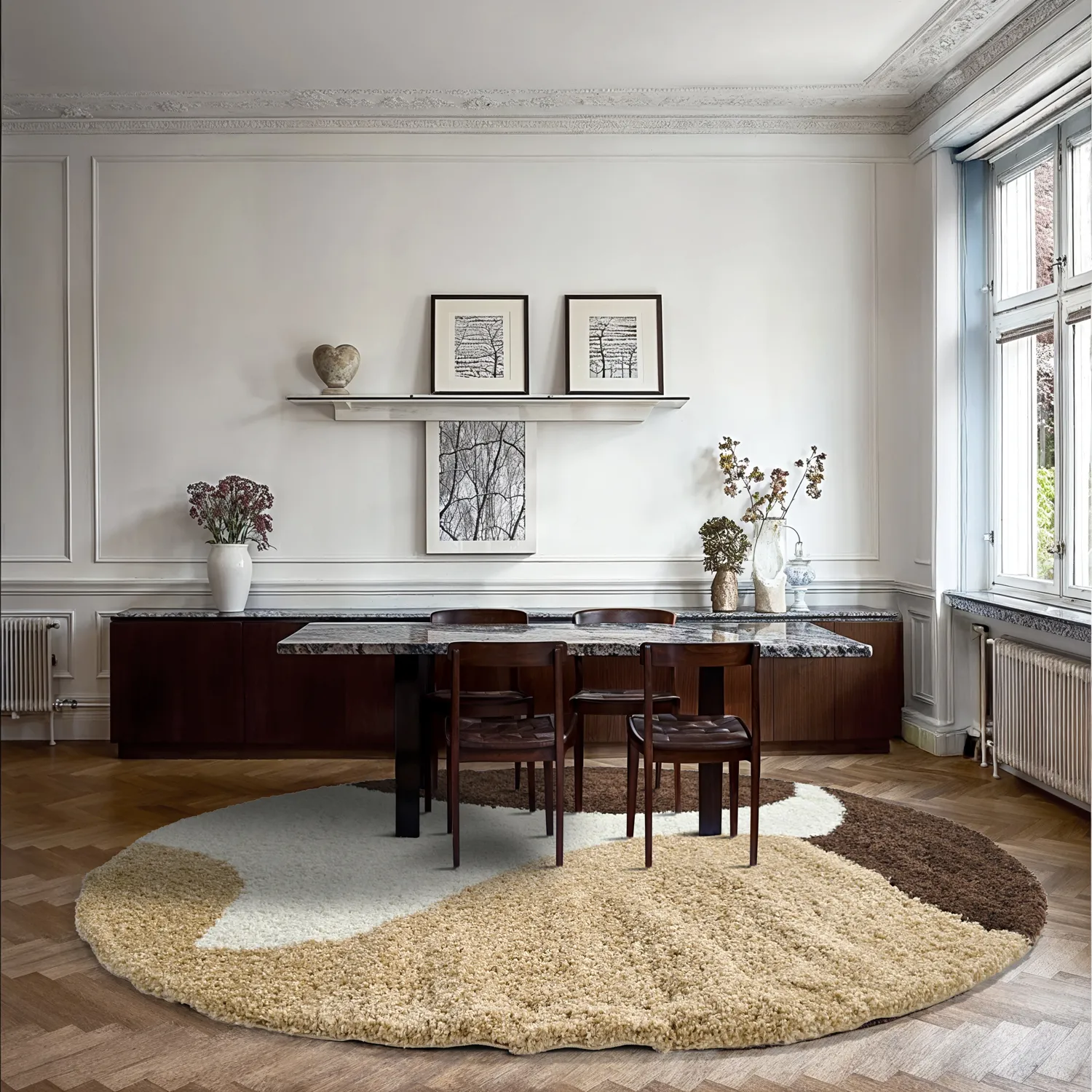 Tappeti rotondi - Chiniot (marrone/beige/bianco)