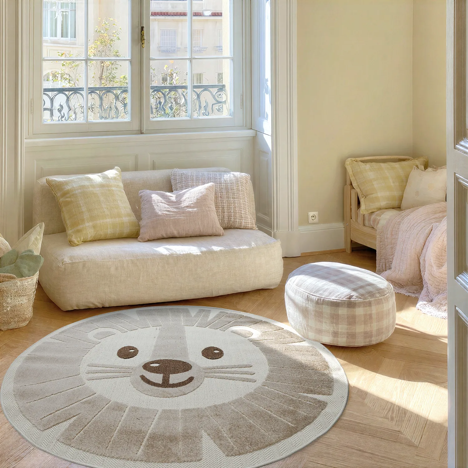 Tappeto rotondo per bambini - Kind Lion (crema)