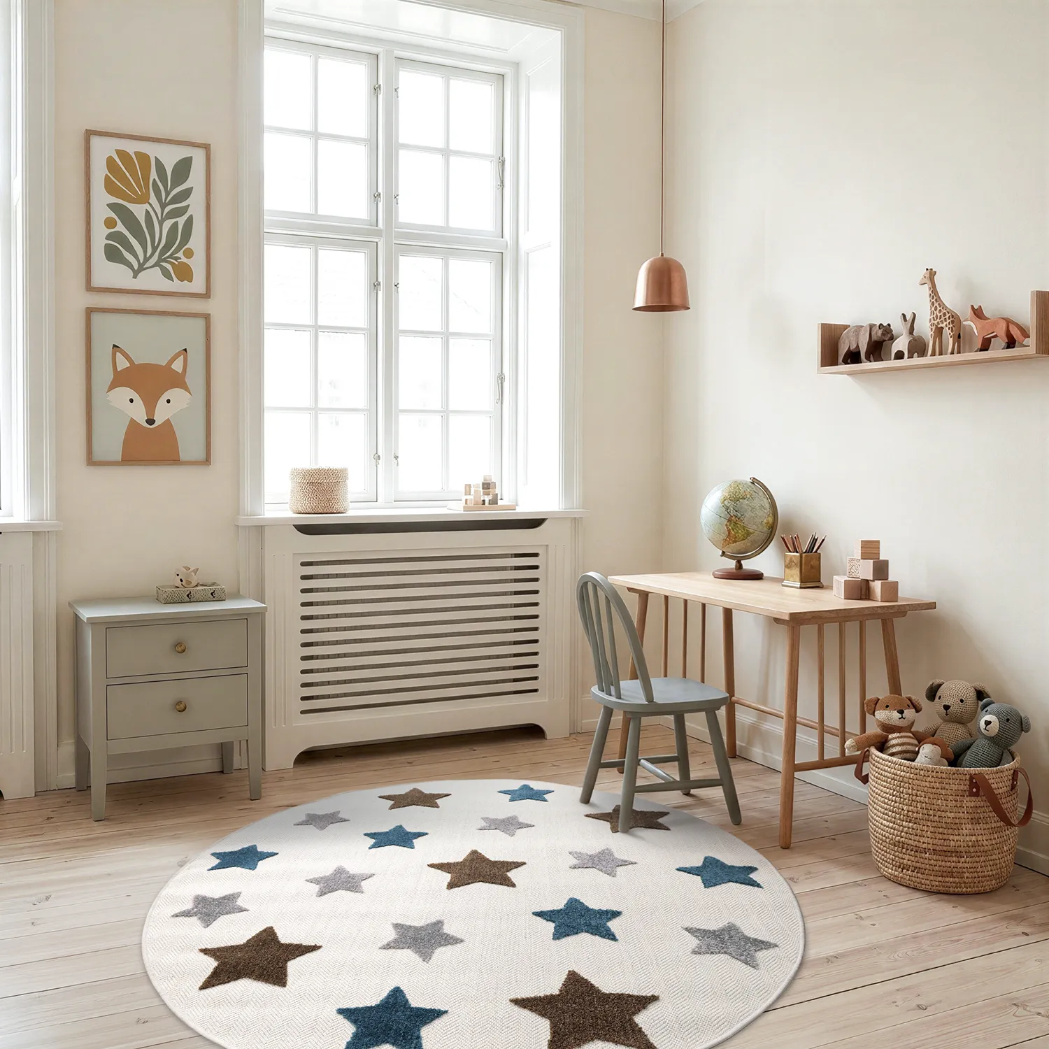 Tappeto rotondo per bambini - Stars (crema/multiplo)