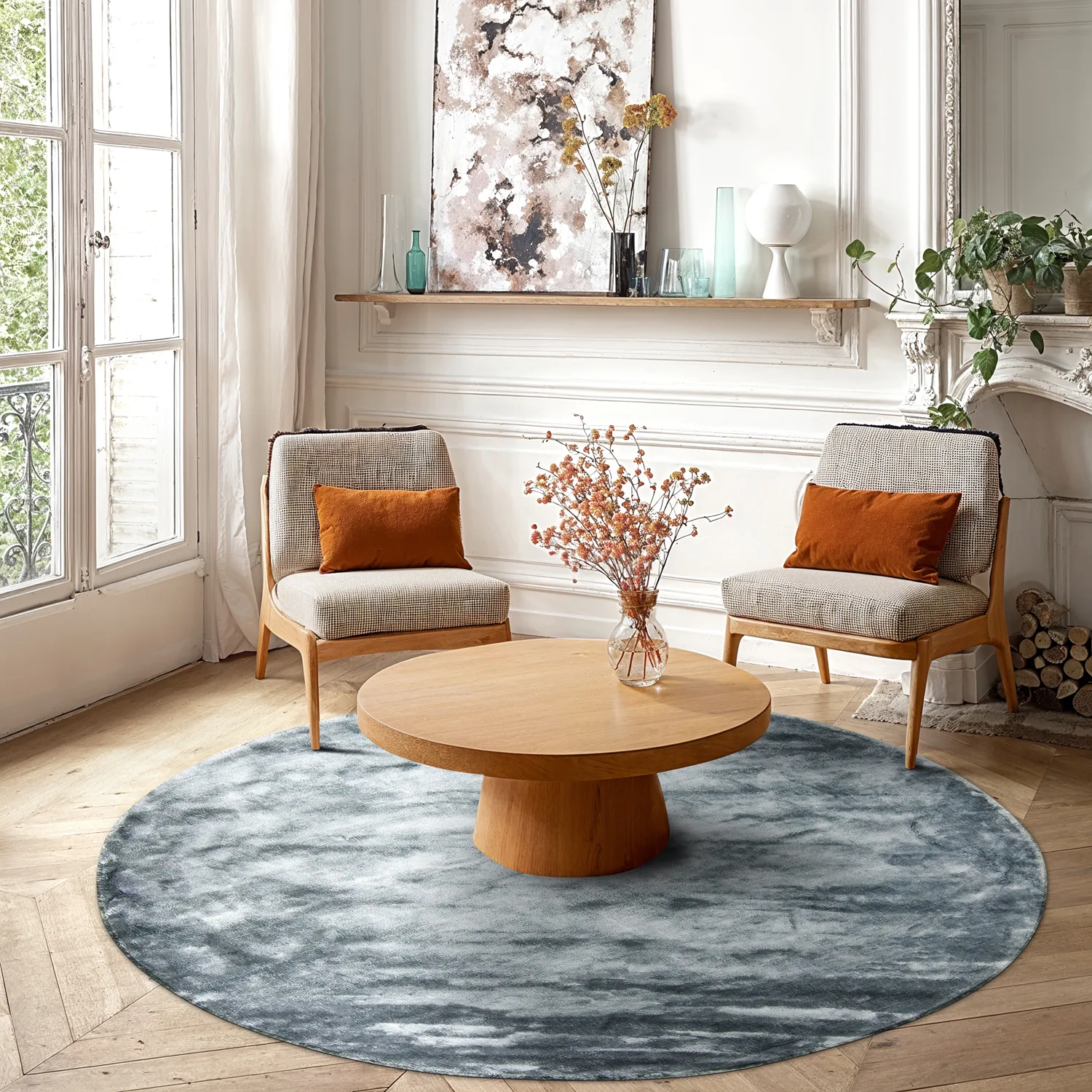 Tappeto rotondo - Jodhpur Special Luxury Edition (blu/grigio)