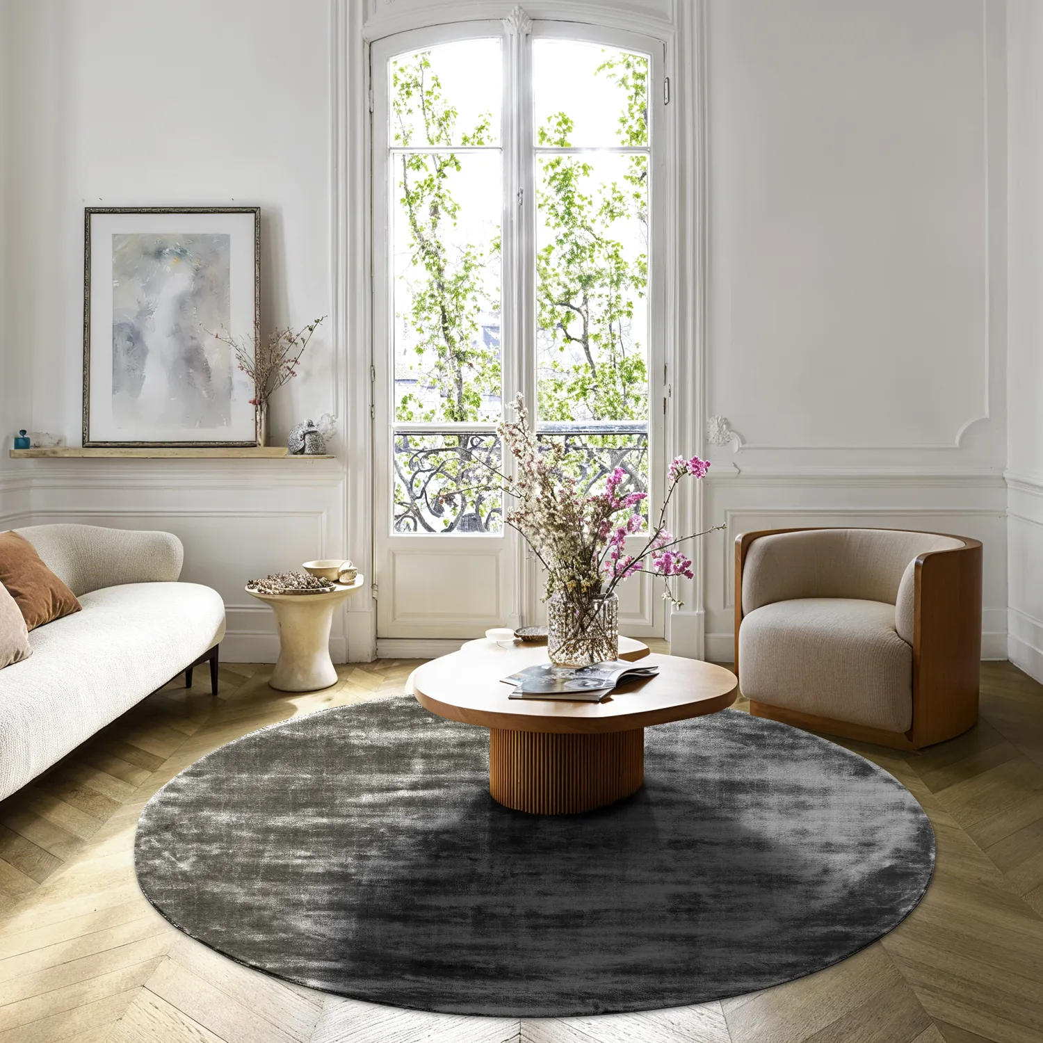 Tappeto rotondo - Jodhpur Special Luxury Edition Viscosa (grigio)
