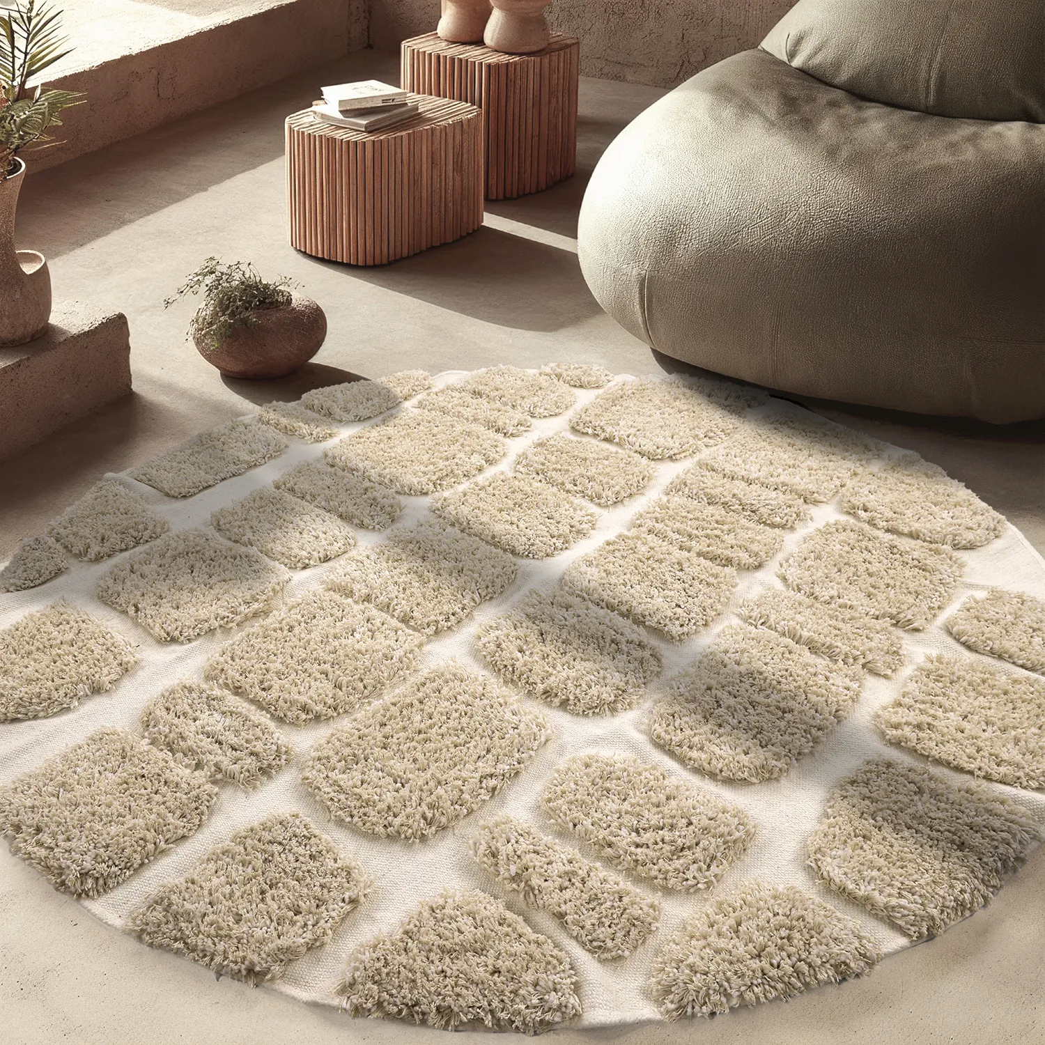 Tappeto rotondo - Otranto Natural Cotton Shaggy (bianco)