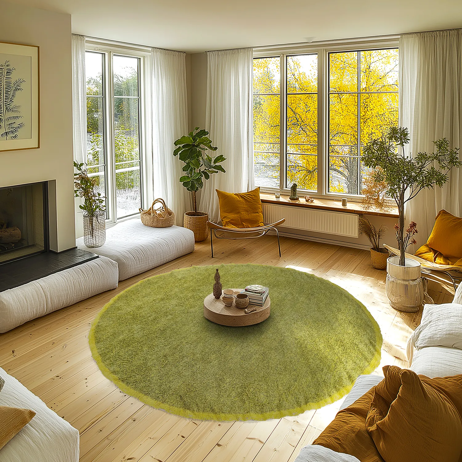 Tappeto rotondo - Celina Natural Cotton Shaggy (verde/giallo)