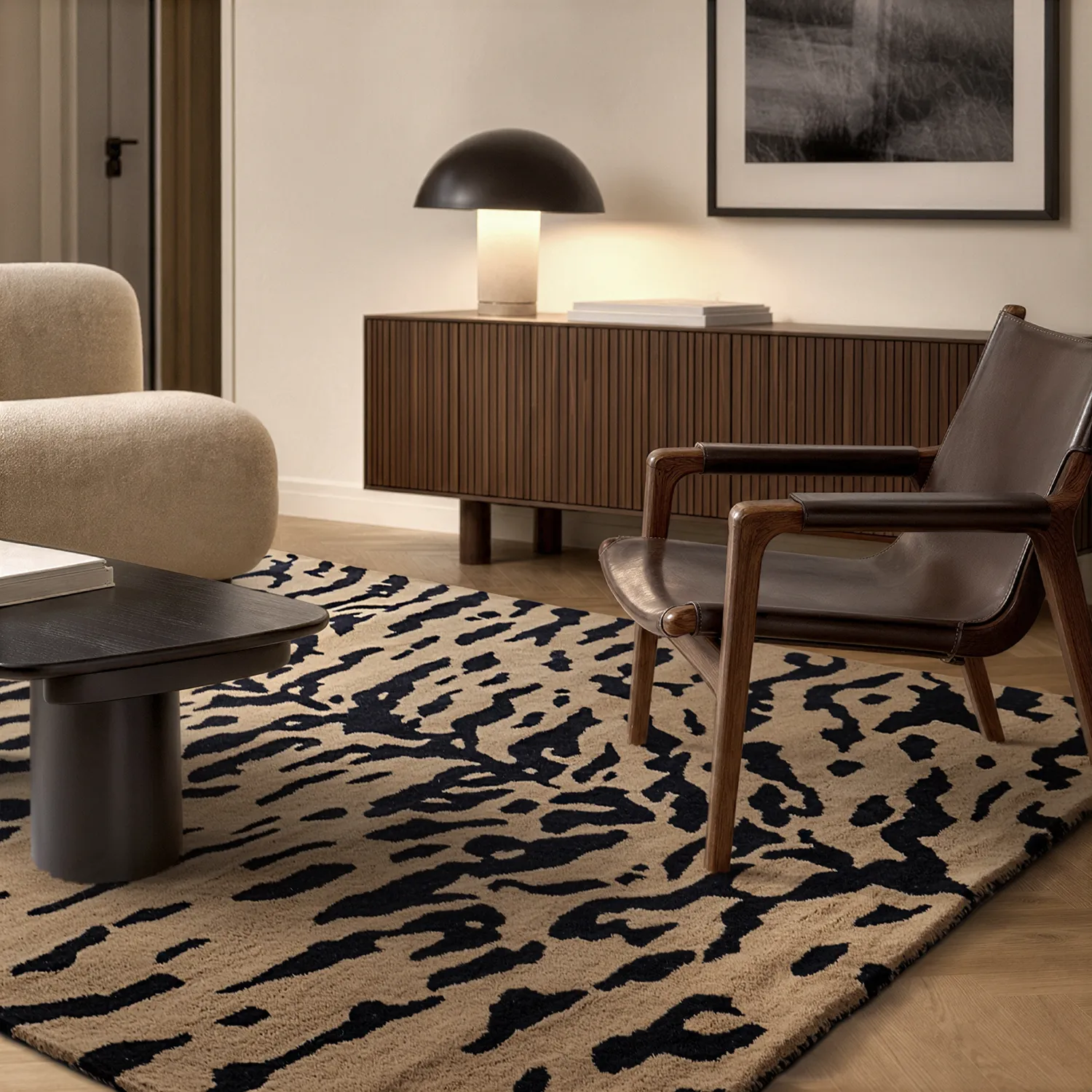 Tappeto A Pelo Lungo - Zebra Tufted Wool Premium (beige/nero)