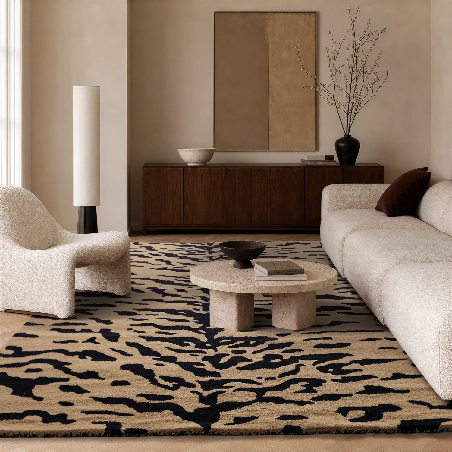 Tappeto A Pelo Lungo - Zebra Tufted Wool Premium (beige/nero)