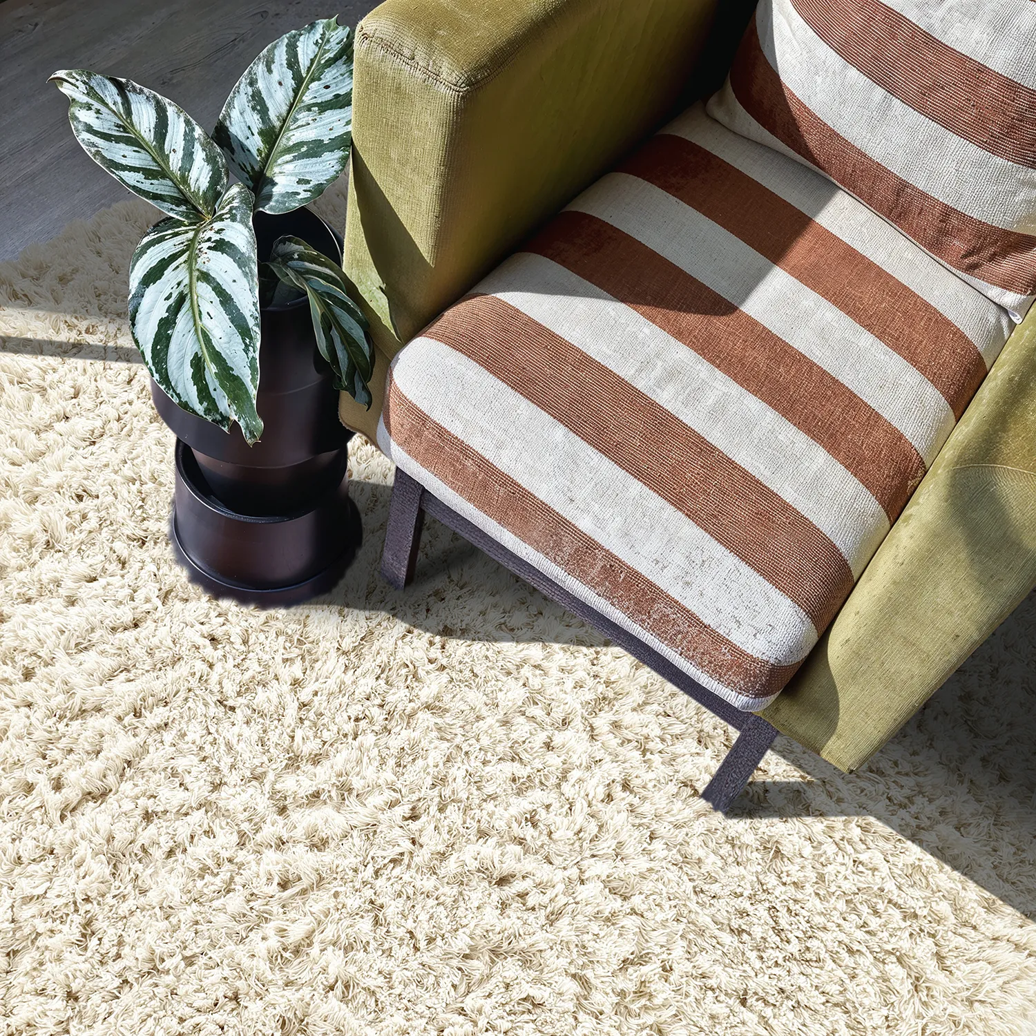 Tappeto rotondo - Fassale Hand Woven Wool Shaggy (bianco)