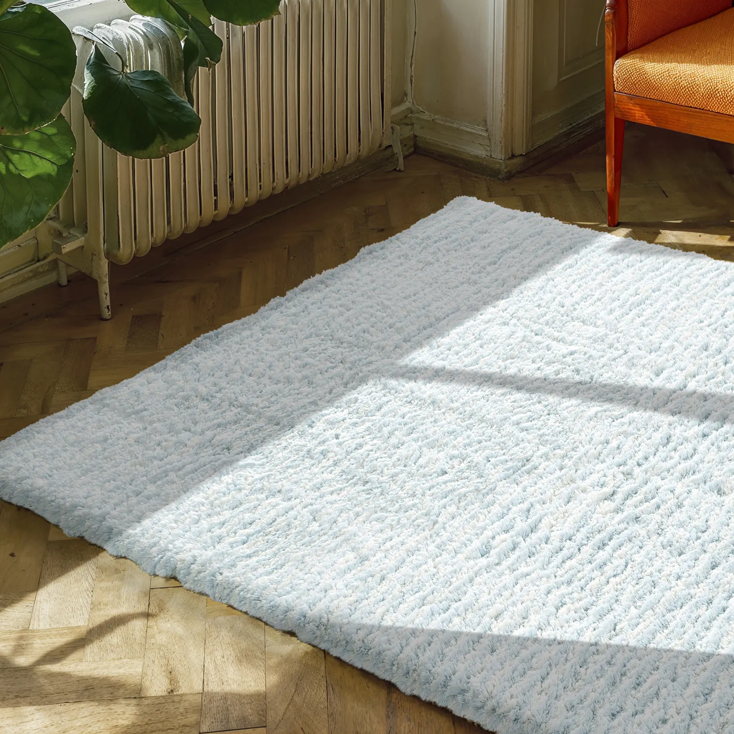 Tappeto A Pelo Lungo - Aden (azzurro/bianco)