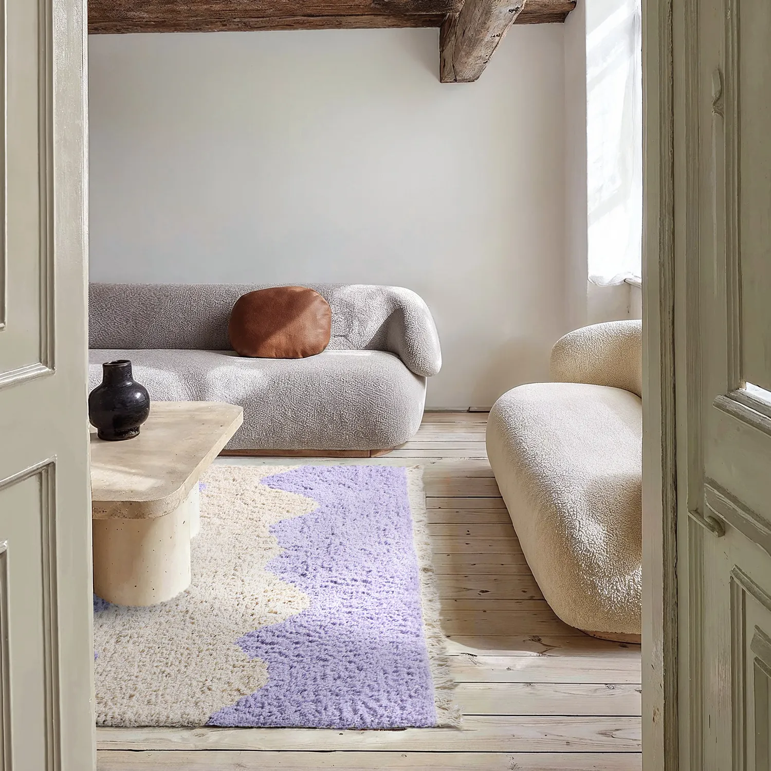 Tappeto A Pelo Lungo - Amira Natural Cotton Shaggy (viola/beige)
