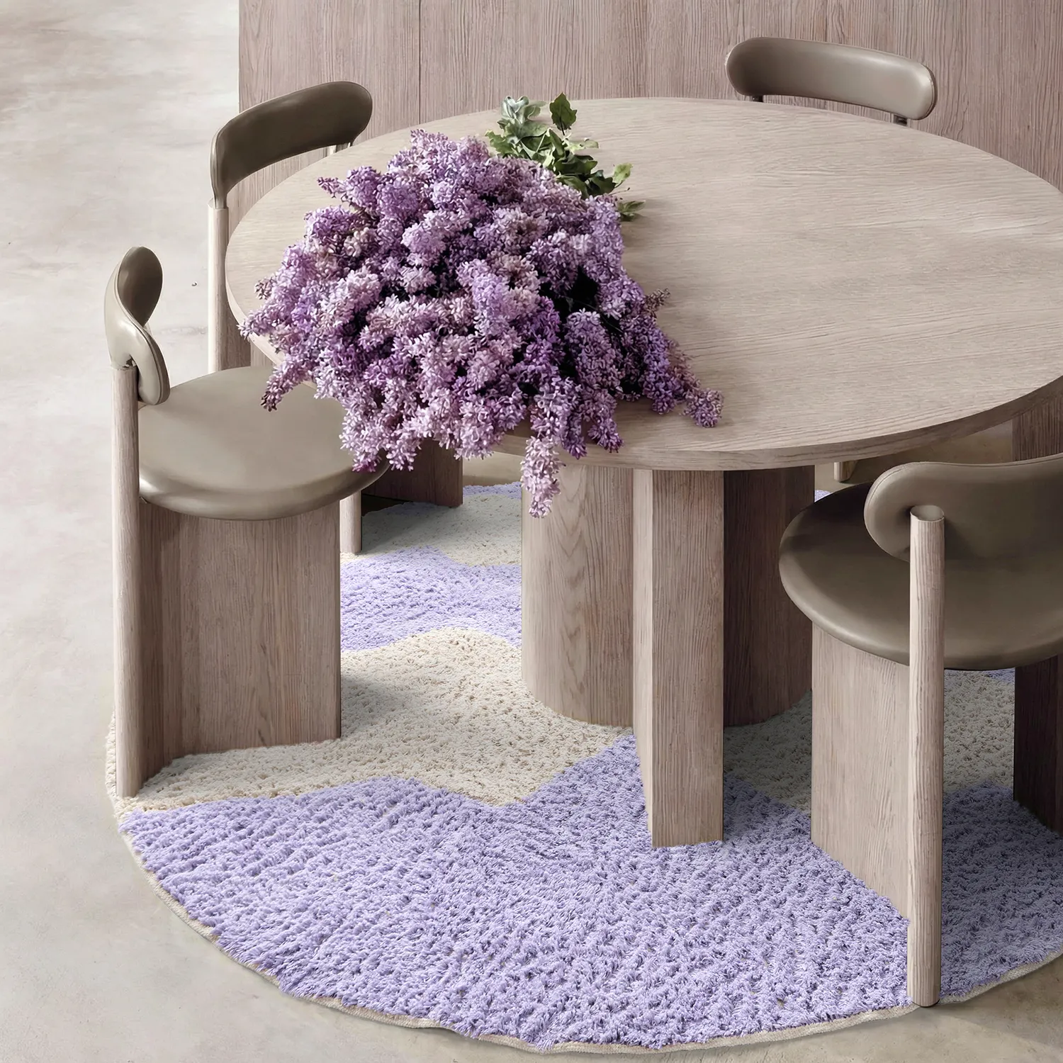 Tappeto rotondo - Amira Natural Cotton Shaggy (viola/beige)