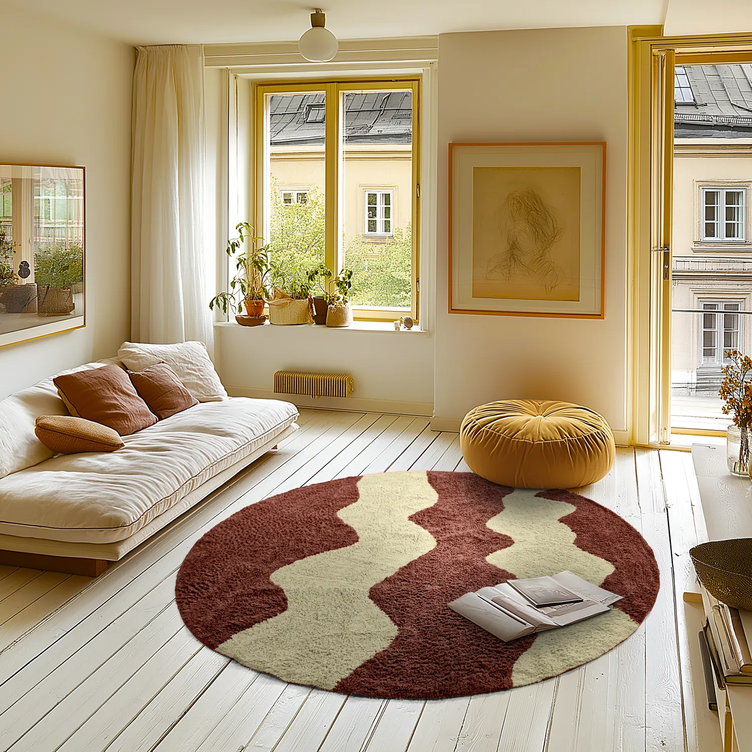 Tappeto rotondo - Amira Natural Cotton Shaggy (rosso/beige)