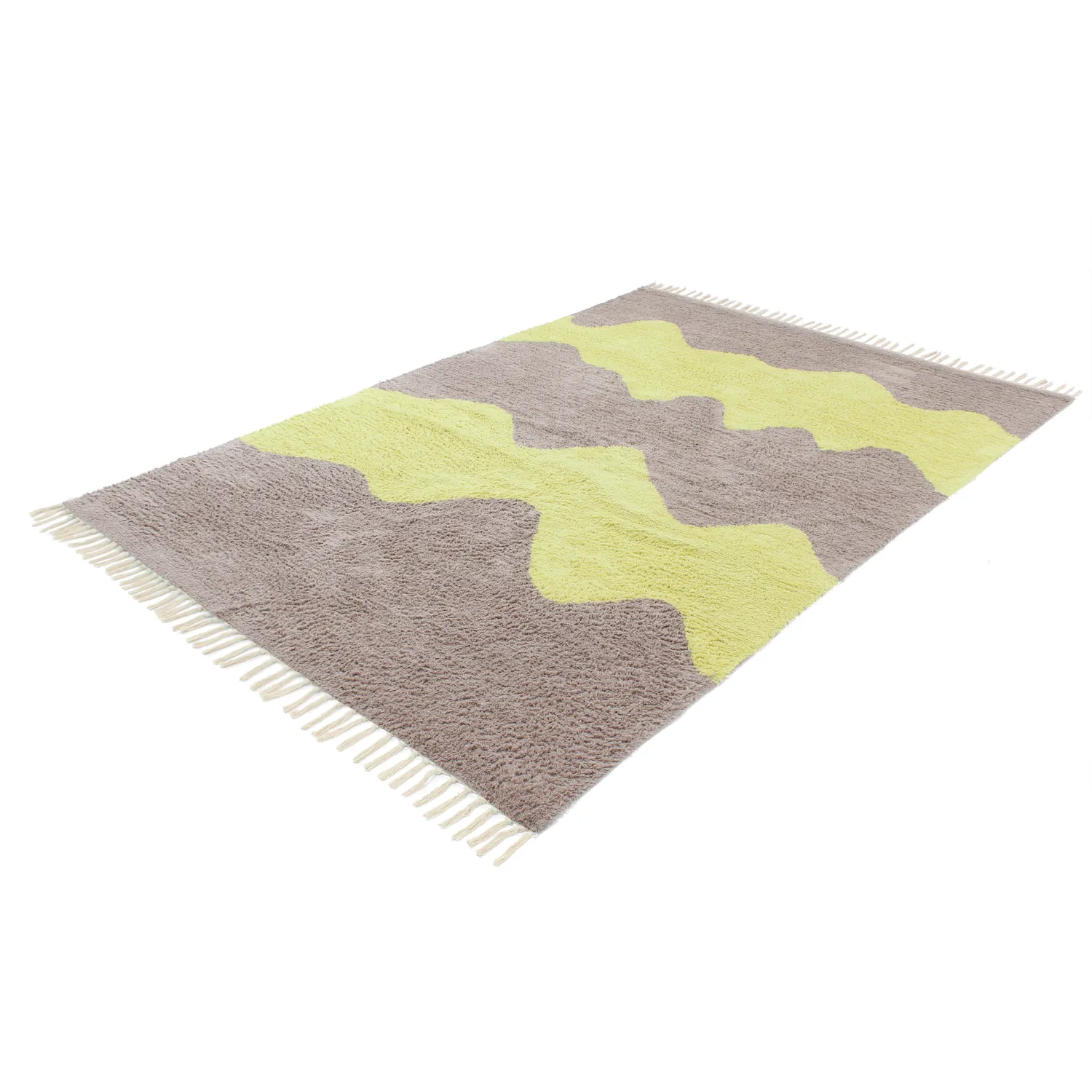 Tappeto A Pelo Lungo - Amira Natural Cotton Shaggy (tortora/giallo)